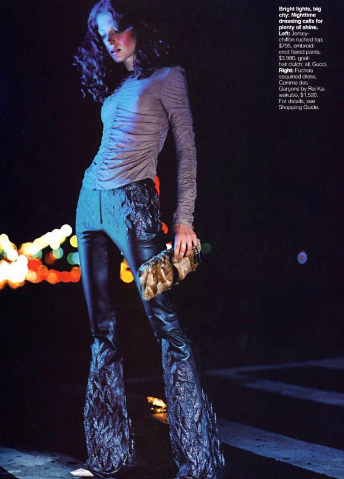 F/W 1999 Gucci Tom Ford Runway Embellished Green Leather Flare Pants Documented - RealList