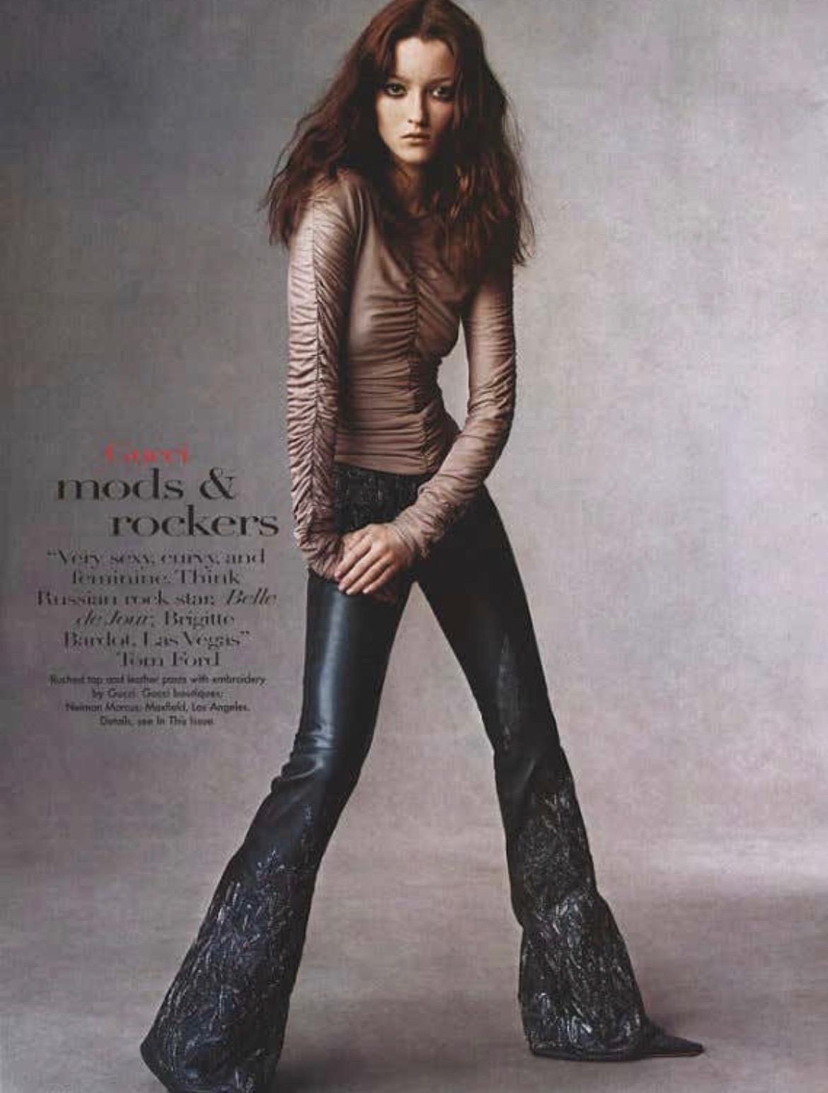 F/W 1999 Gucci Tom Ford Runway Embellished Green Leather Flare Pants Documented - RealList