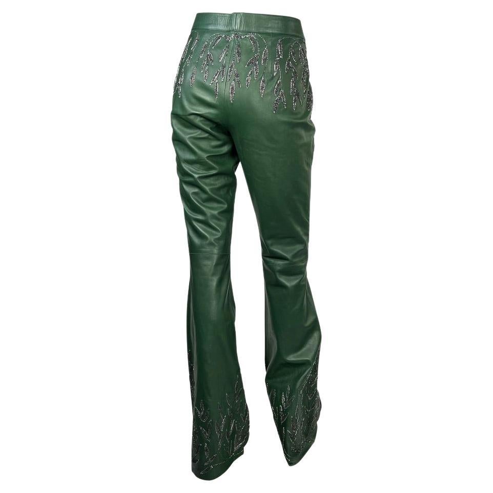 F/W 1999 Gucci Tom Ford Runway Embellished Green Leather Flare Pants Documented - RealList