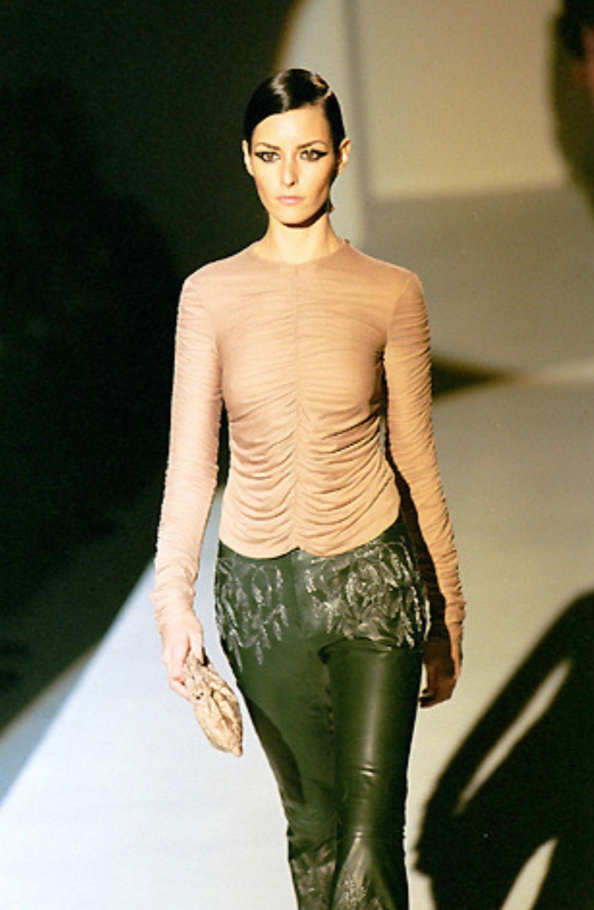 F/W 1999 Gucci Tom Ford Runway Embellished Green Leather Flare Pants Documented - RealList