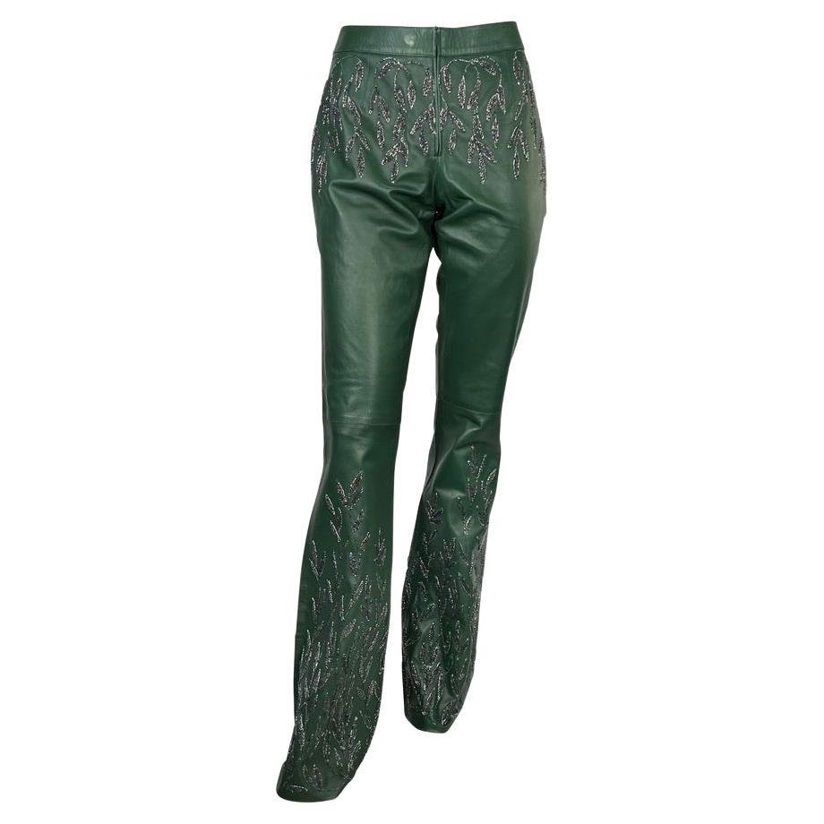 F/W 1999 Gucci Tom Ford Runway Embellished Green Leather Flare Pants Documented - RealList
