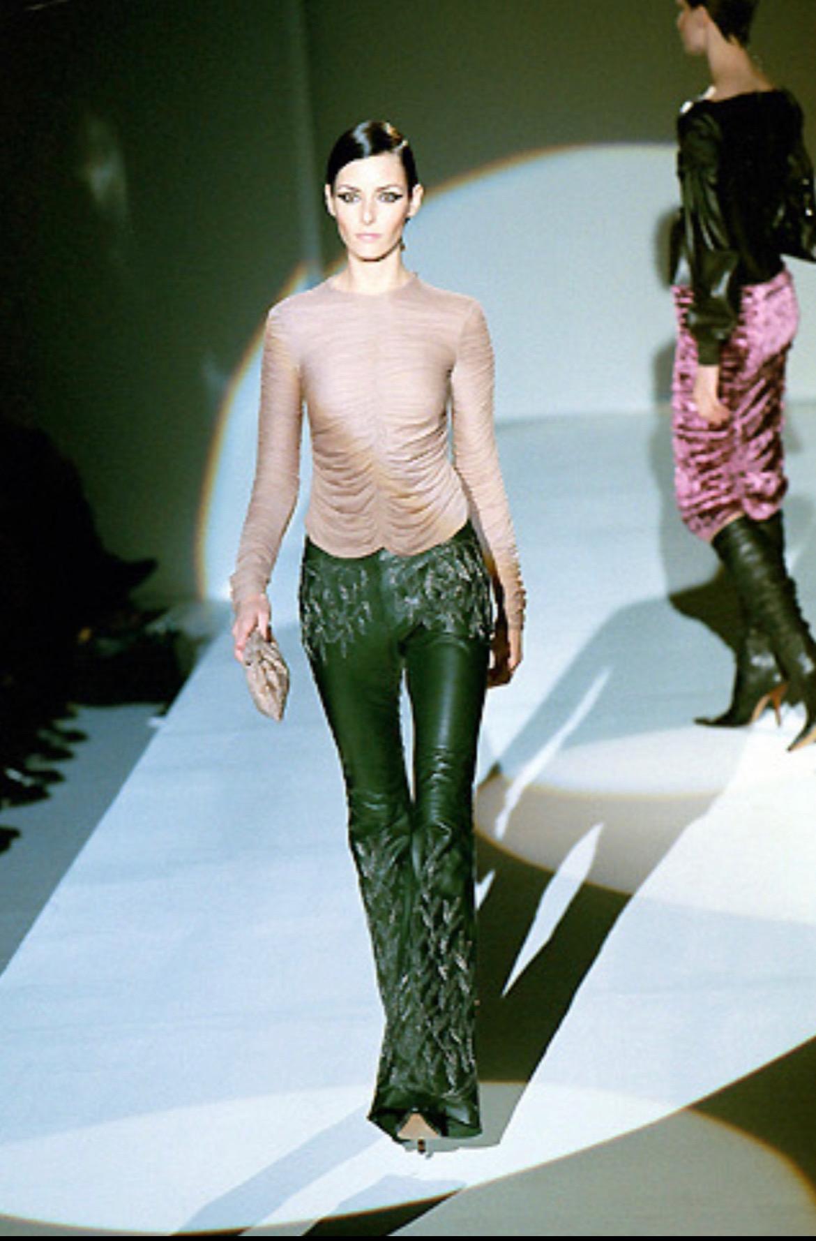 F/W 1999 Gucci Tom Ford Runway Embellished Green Leather Flare Pants Documented - RealList