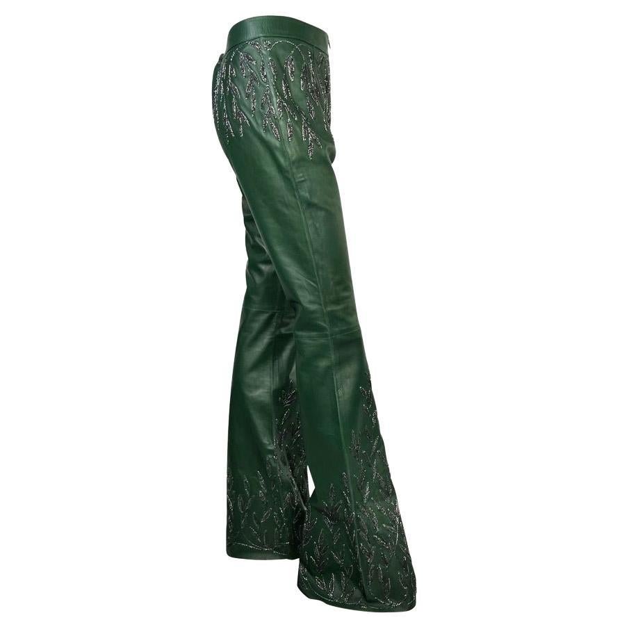 F/W 1999 Gucci Tom Ford Runway Embellished Green Leather Flare Pants Documented - RealList