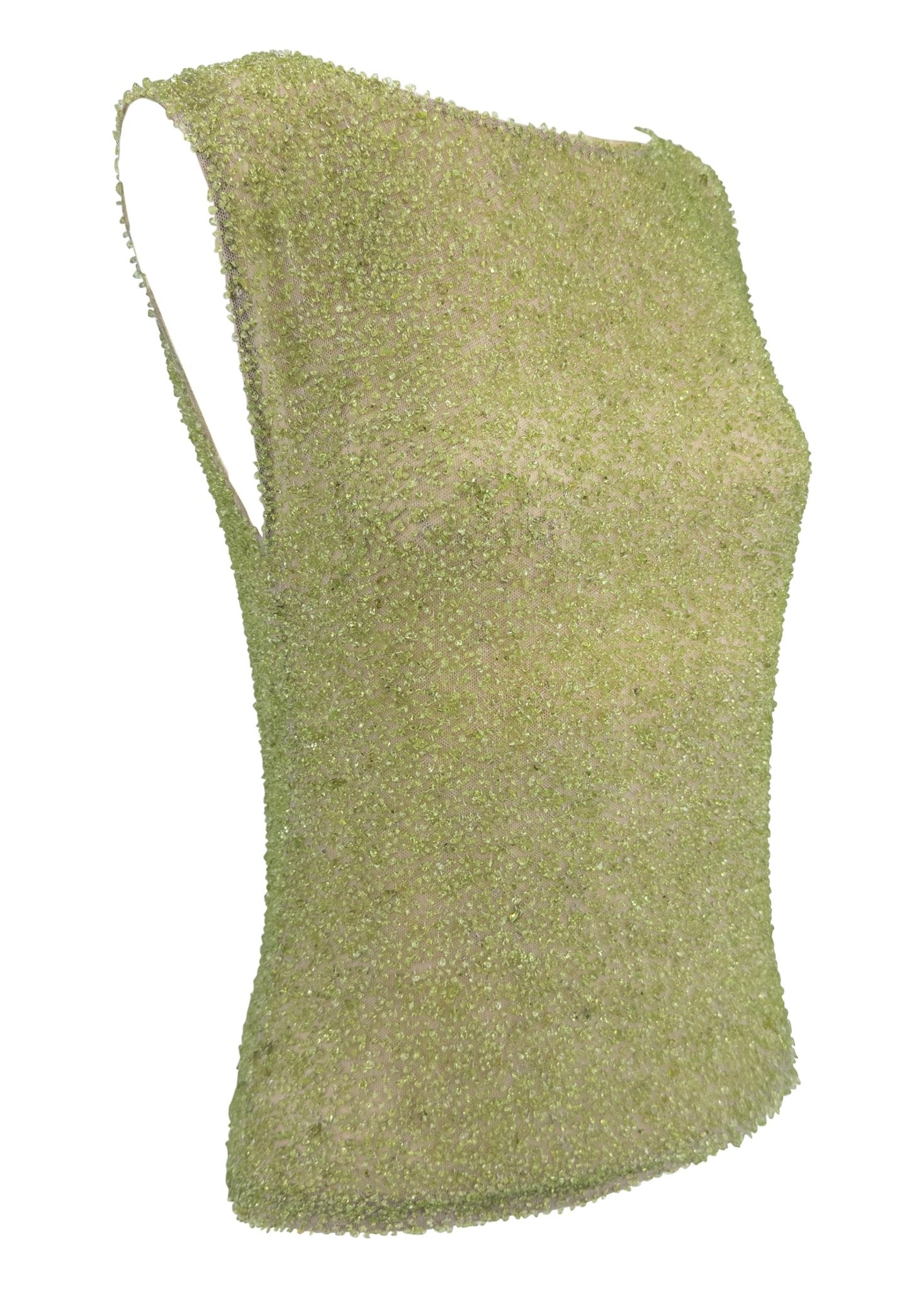 F/W 1999 Loewe Runway Green Genuine Peridot Beaded Beige Sleeveless Top - RealList