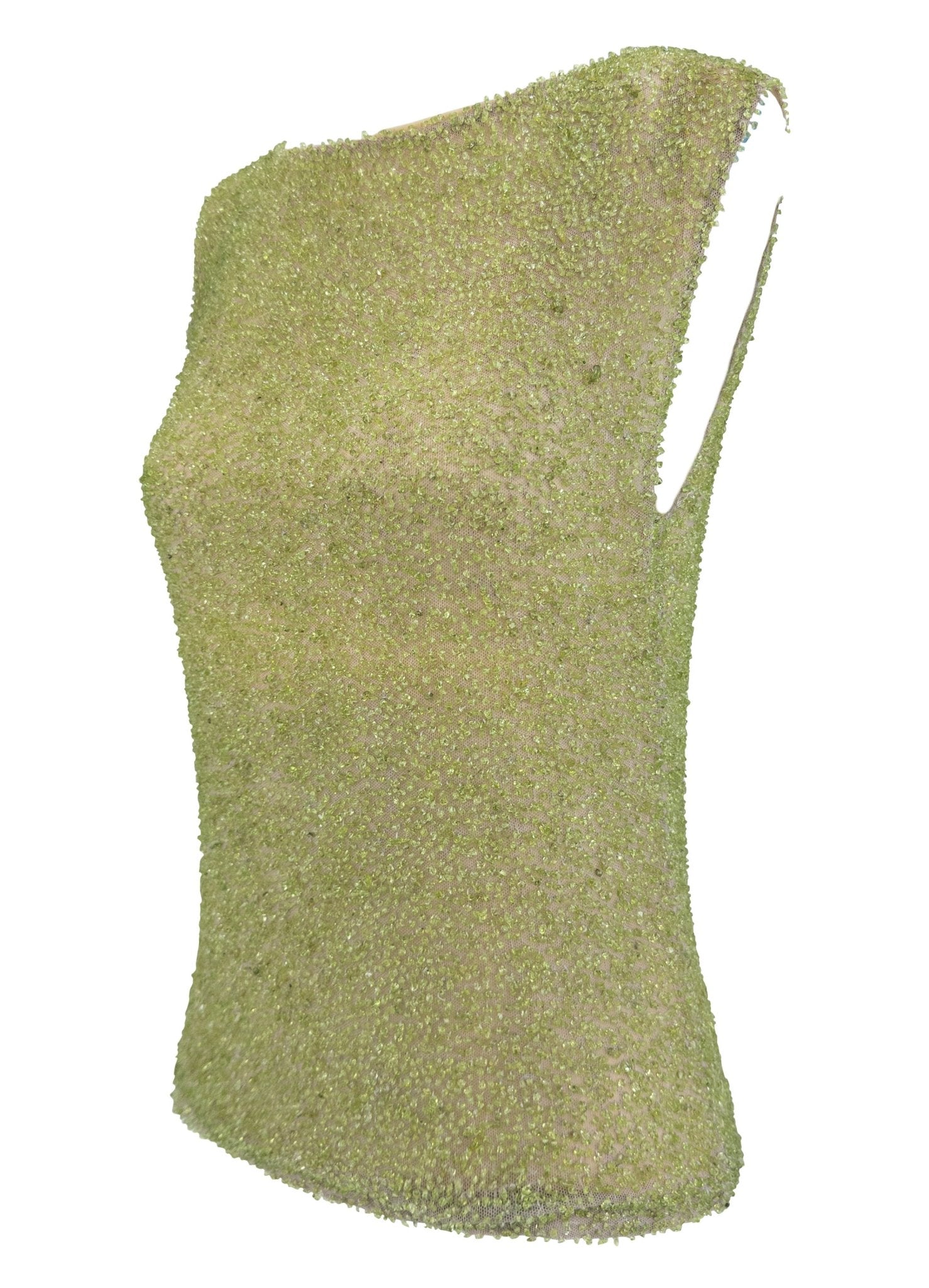 F/W 1999 Loewe Runway Green Genuine Peridot Beaded Beige Sleeveless Top - RealList