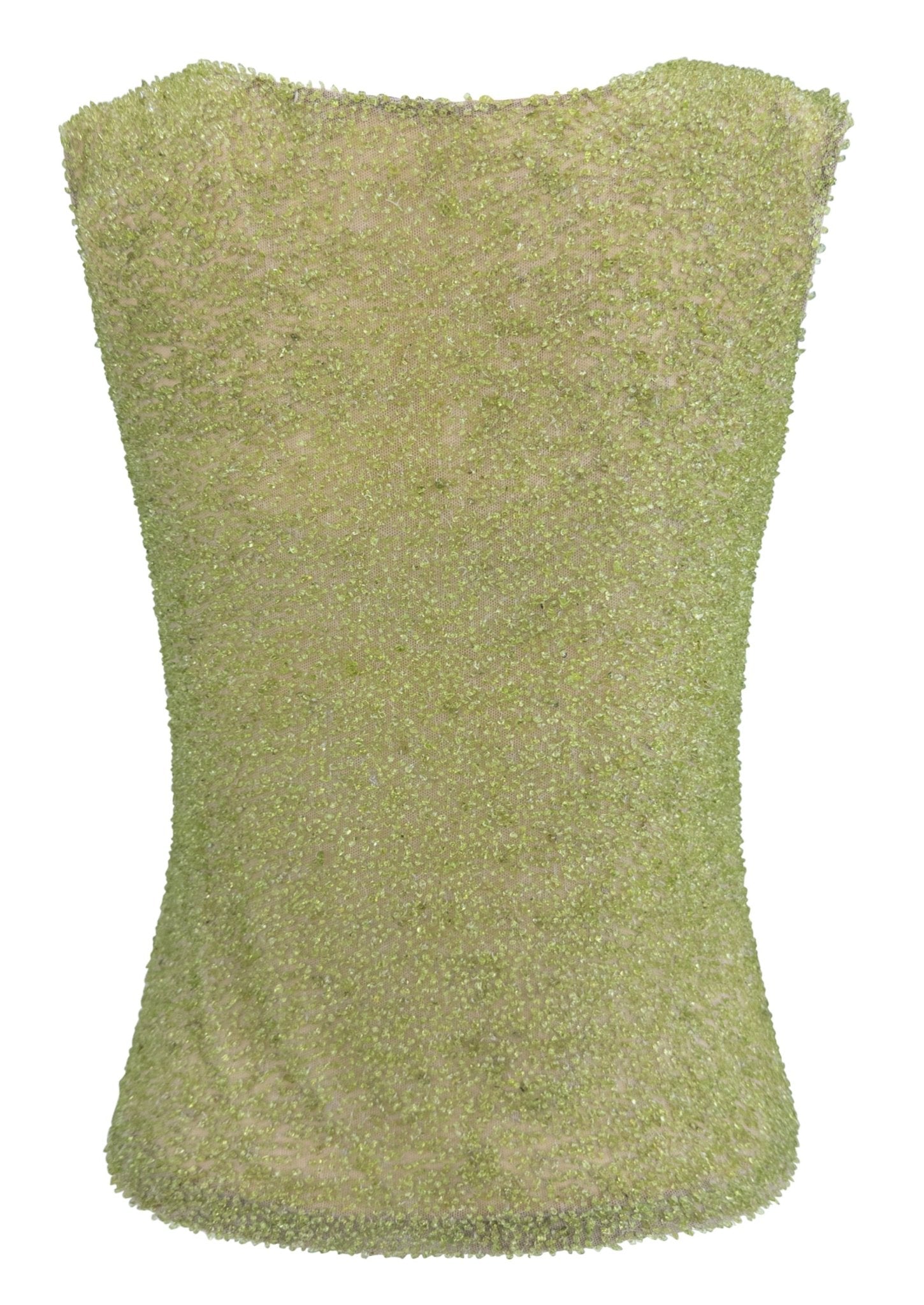 F/W 1999 Loewe Runway Green Genuine Peridot Beaded Beige Sleeveless Top - RealList