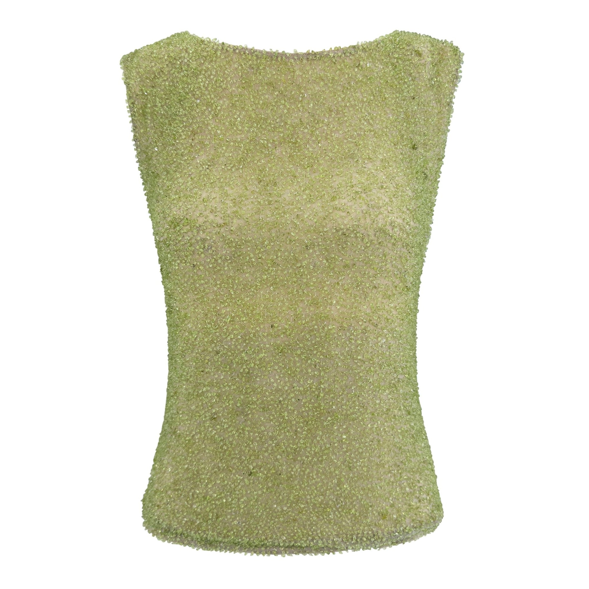 F/W 1999 Loewe Runway Green Genuine Peridot Beaded Beige Sleeveless Top - RealList