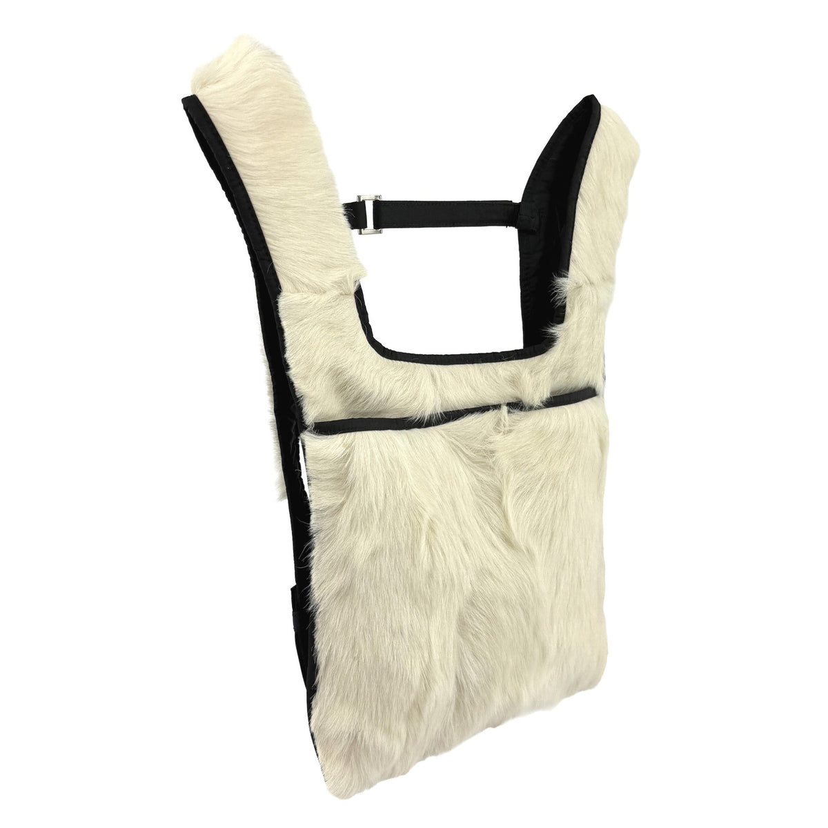 F/W 1999 Prada White Fur Black Nylon Harness Style Slim Backpack Bag - RealList