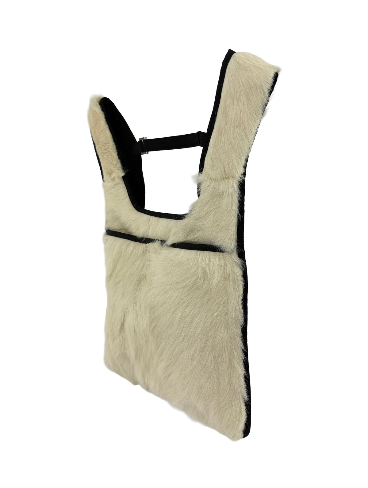 F/W 1999 Prada White Fur Black Nylon Harness Style Slim Backpack Bag - RealList