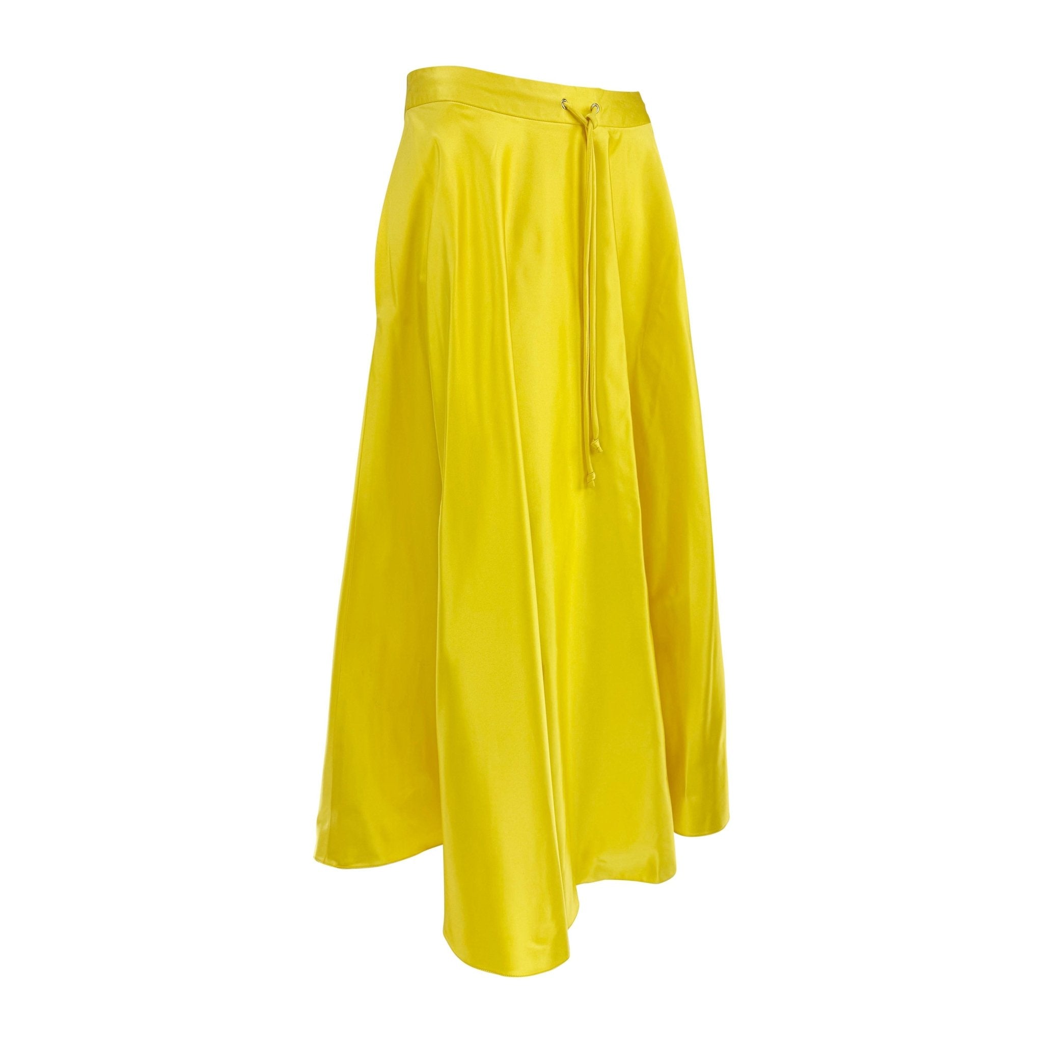 F/W 1999 Ralph Lauren Runway Yellow Silk Satin Drawstring Maxi Skirt - RealList