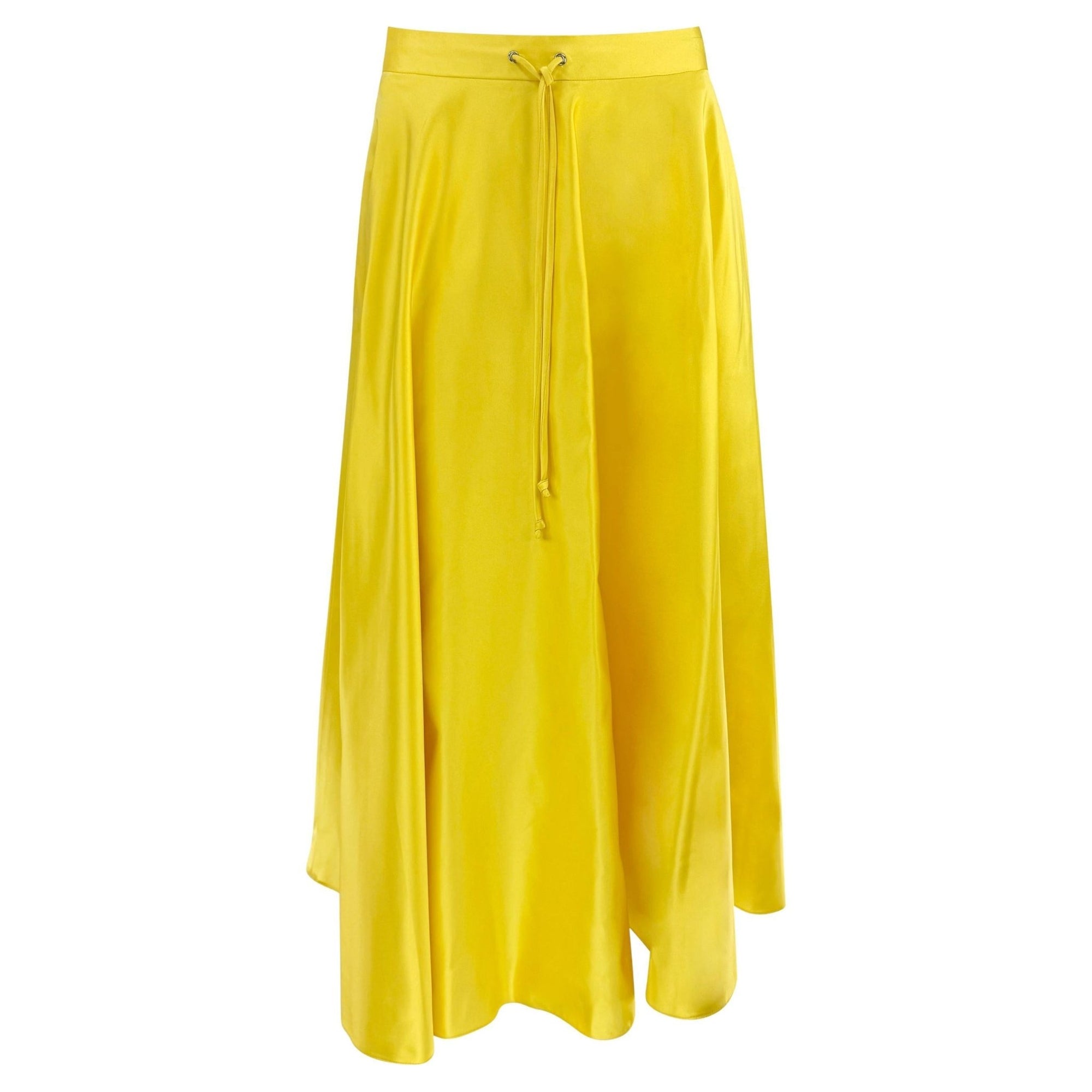 F/W 1999 Ralph Lauren Runway Yellow Silk Satin Drawstring Maxi Skirt - RealList
