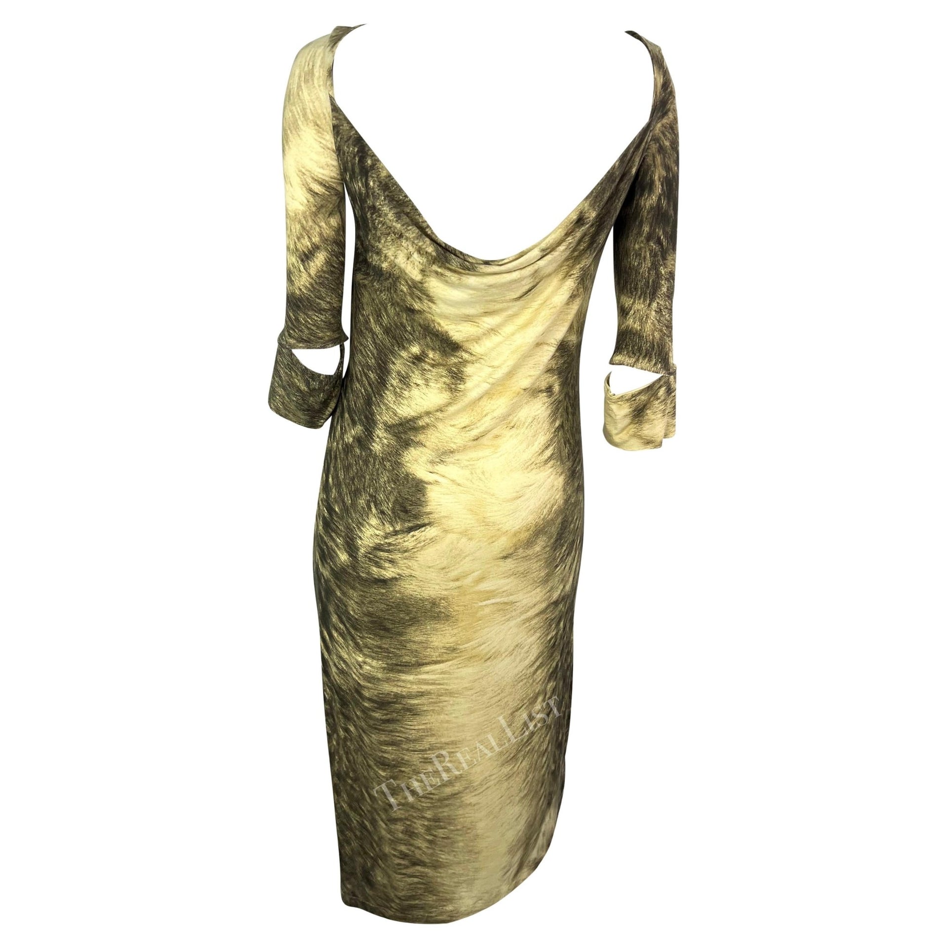 F/W 1999 Roberto Cavalli Grey Animal Print Trompe l'Oeil Stretch Cowl Neck Dress - RealList