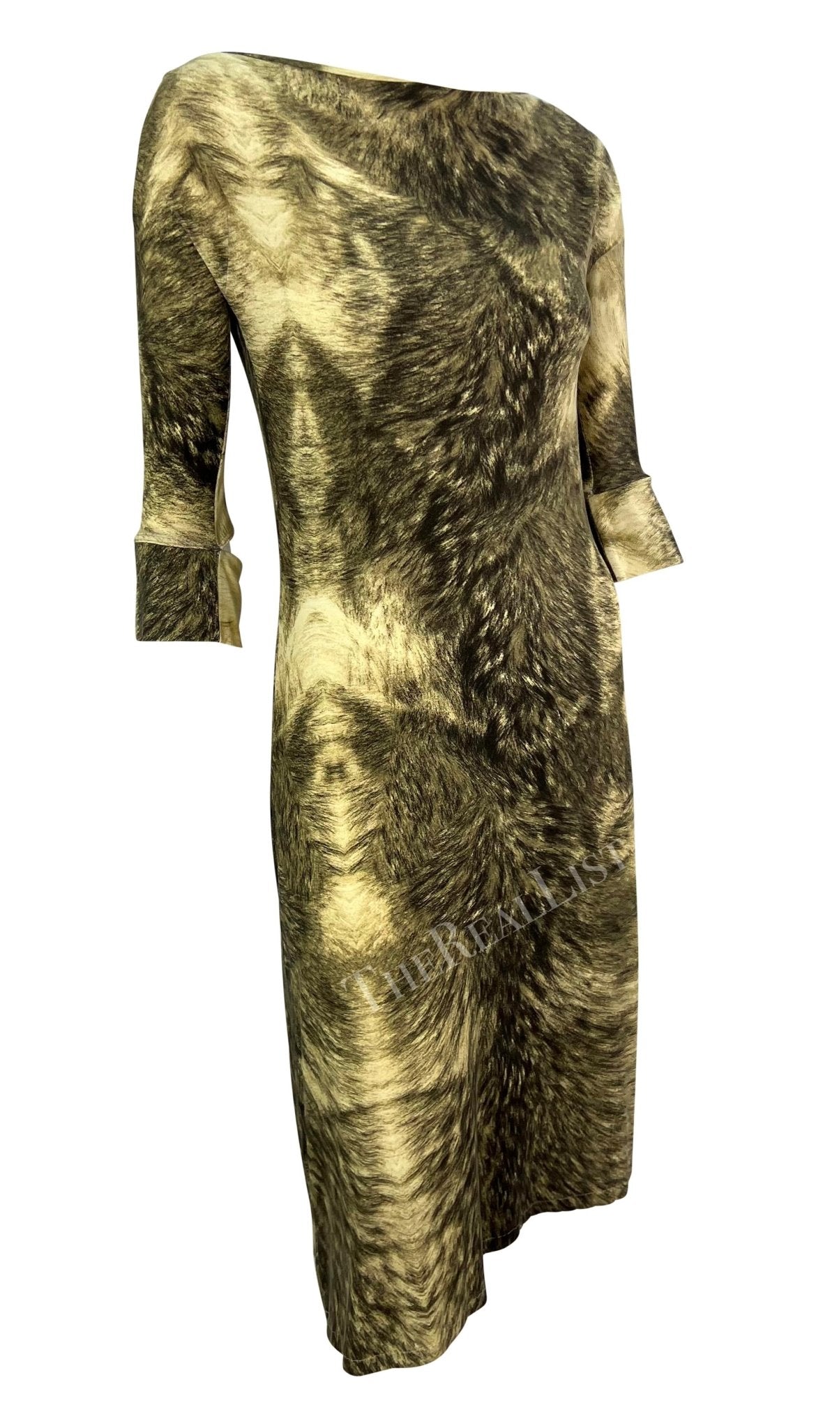 F/W 1999 Roberto Cavalli Grey Animal Print Trompe l'Oeil Stretch Cowl Neck Dress - RealList