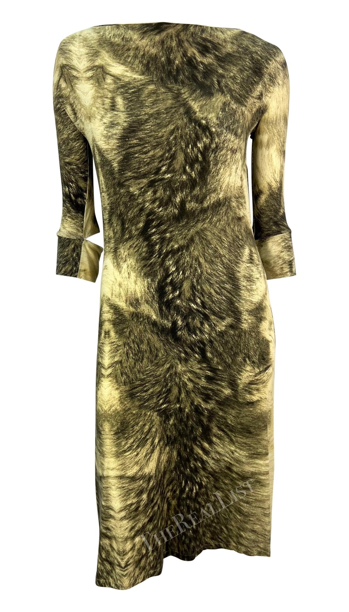 F/W 1999 Roberto Cavalli Grey Animal Print Trompe l'Oeil Stretch Cowl Neck Dress - RealList