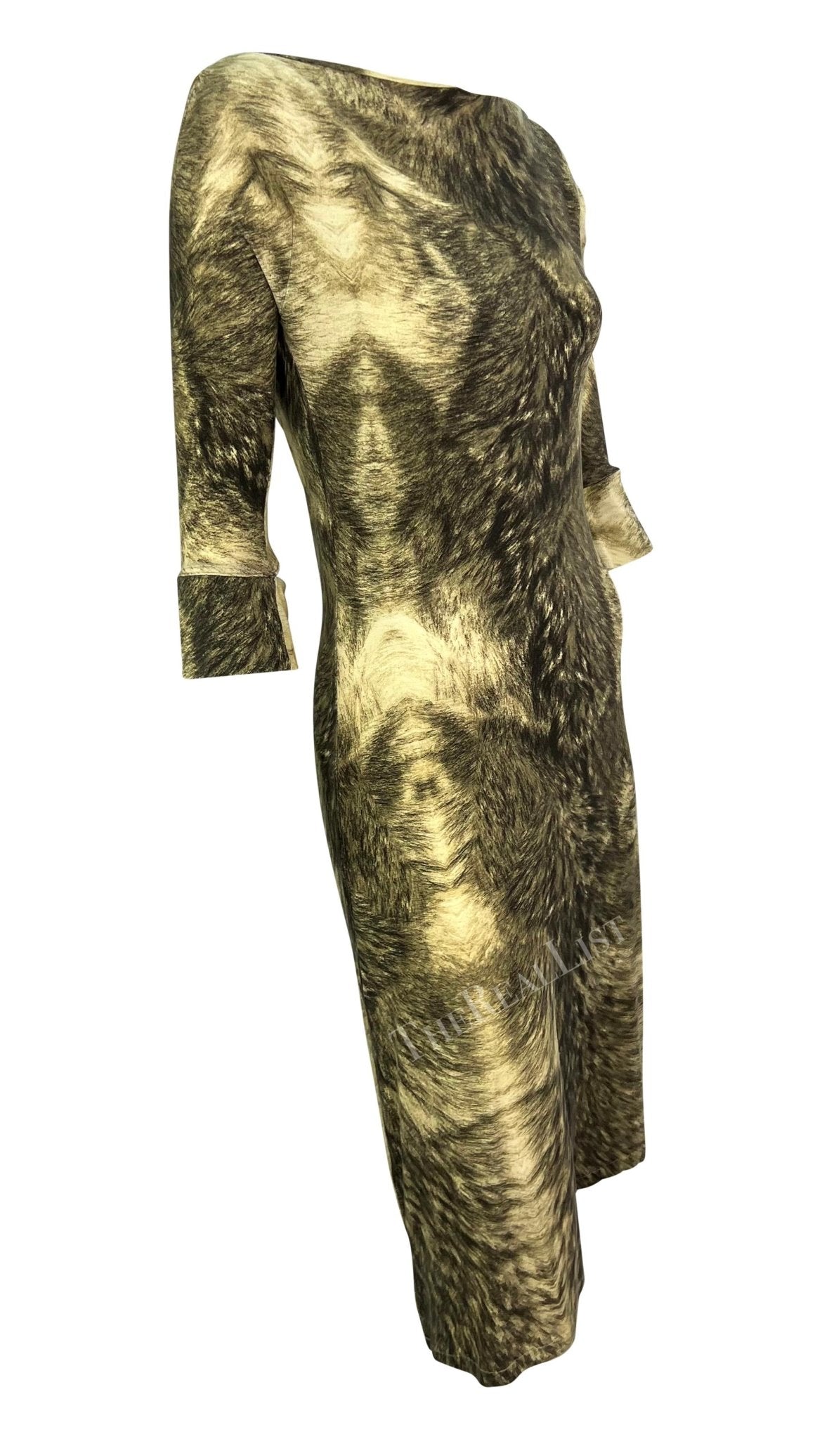 F/W 1999 Roberto Cavalli Grey Animal Print Trompe l'Oeil Stretch Cowl Neck Dress - RealList