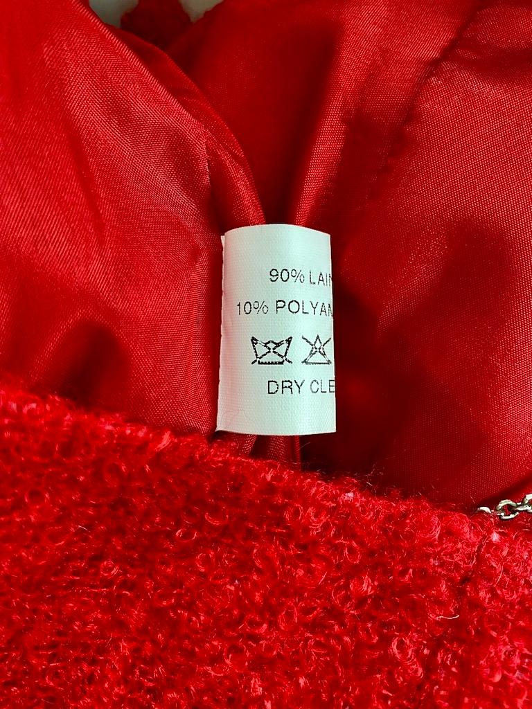 F/W 1999 Thierry Mugler Red Buclé Asymmetric Chain Runway Bodycon Wool Dress - RealList