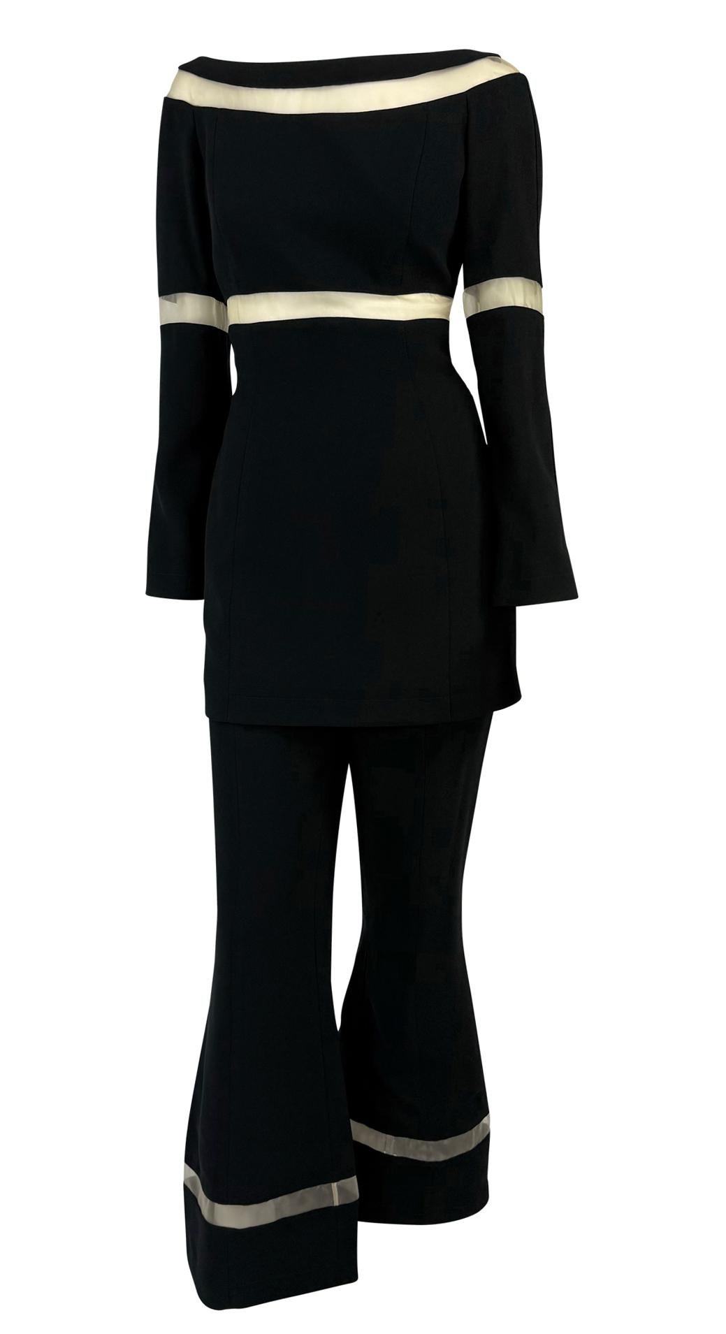 F/W 1999 Thierry Mugler Runway Beige Mesh Panel Black Pantsuit Set - RealList