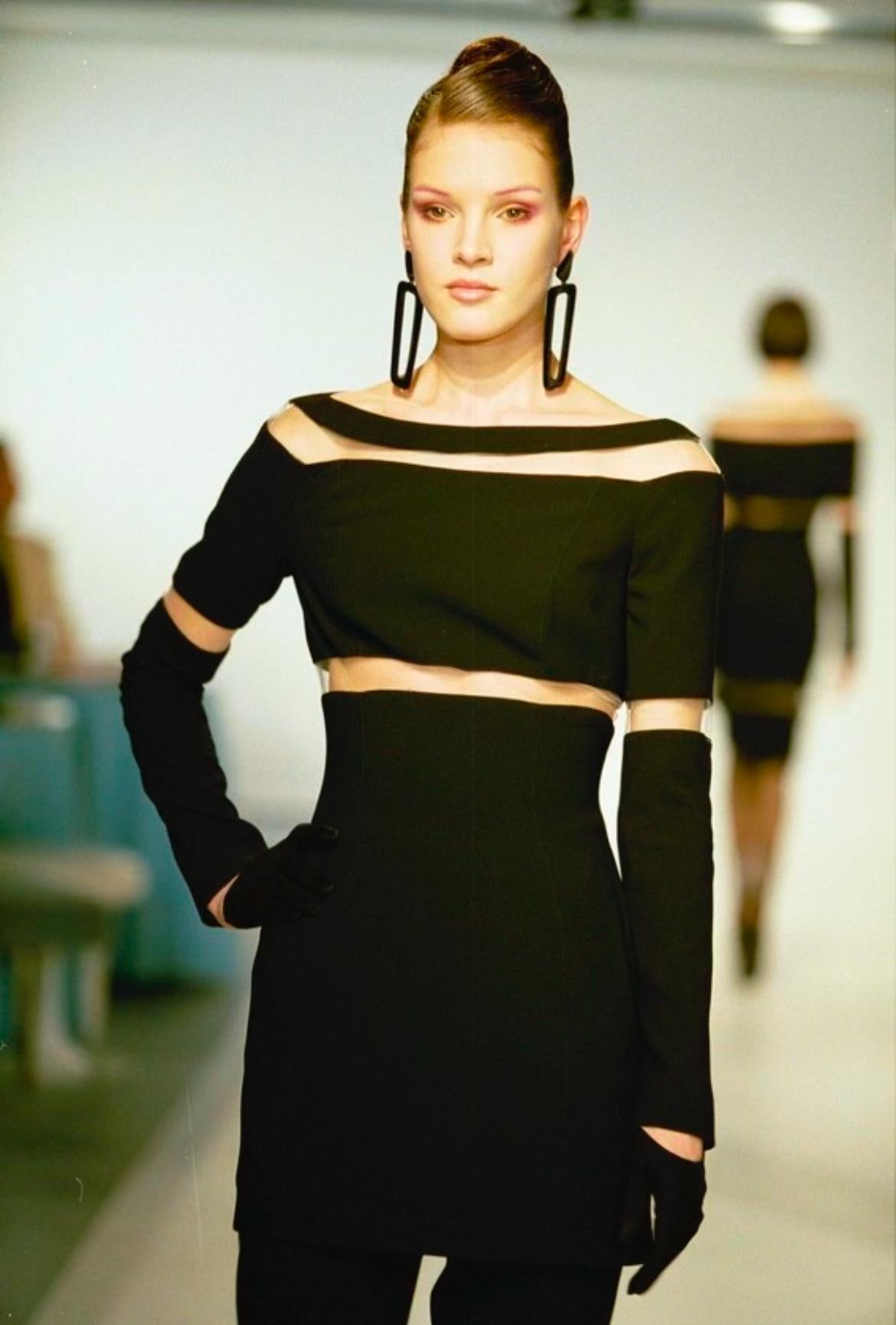 F/W 1999 Thierry Mugler Runway Beige Mesh Panel Black Pantsuit Set - RealList