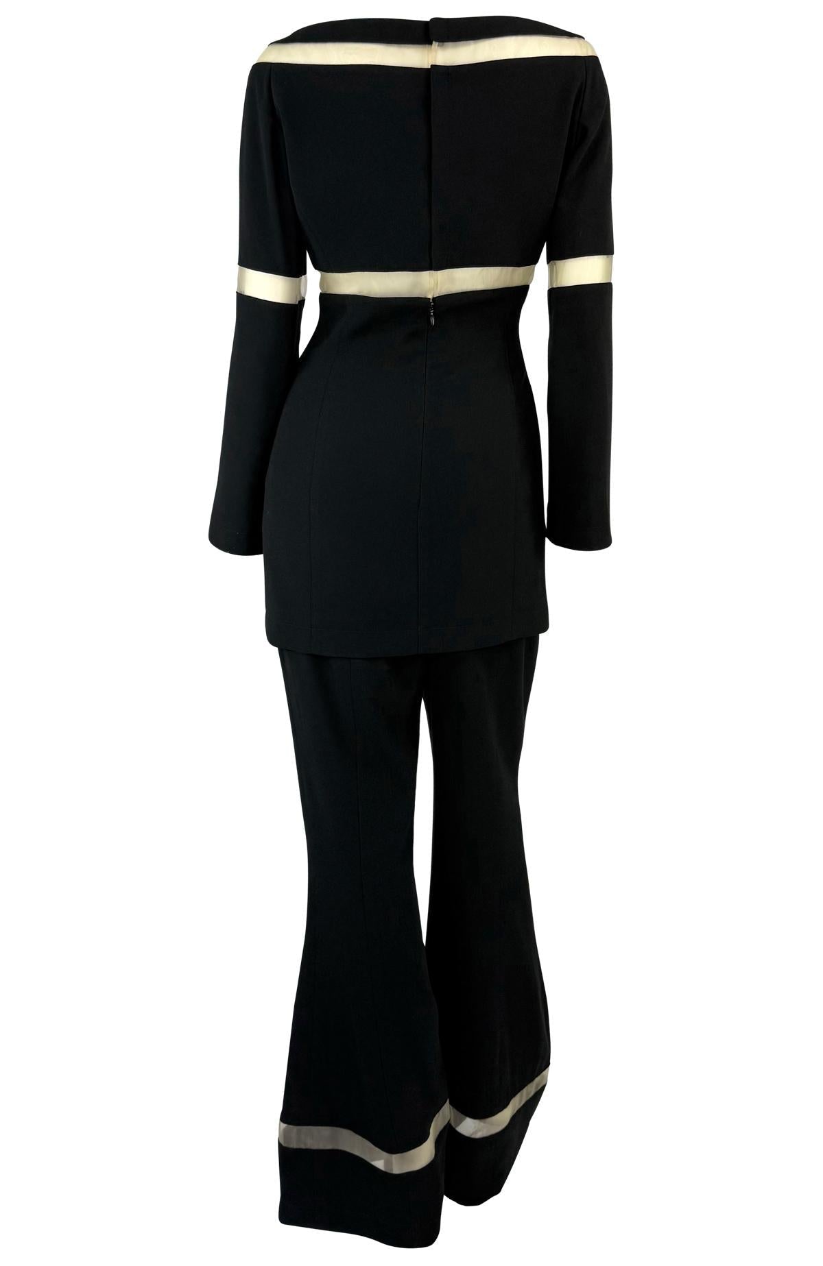 F/W 1999 Thierry Mugler Runway Beige Mesh Panel Black Pantsuit Set - RealList