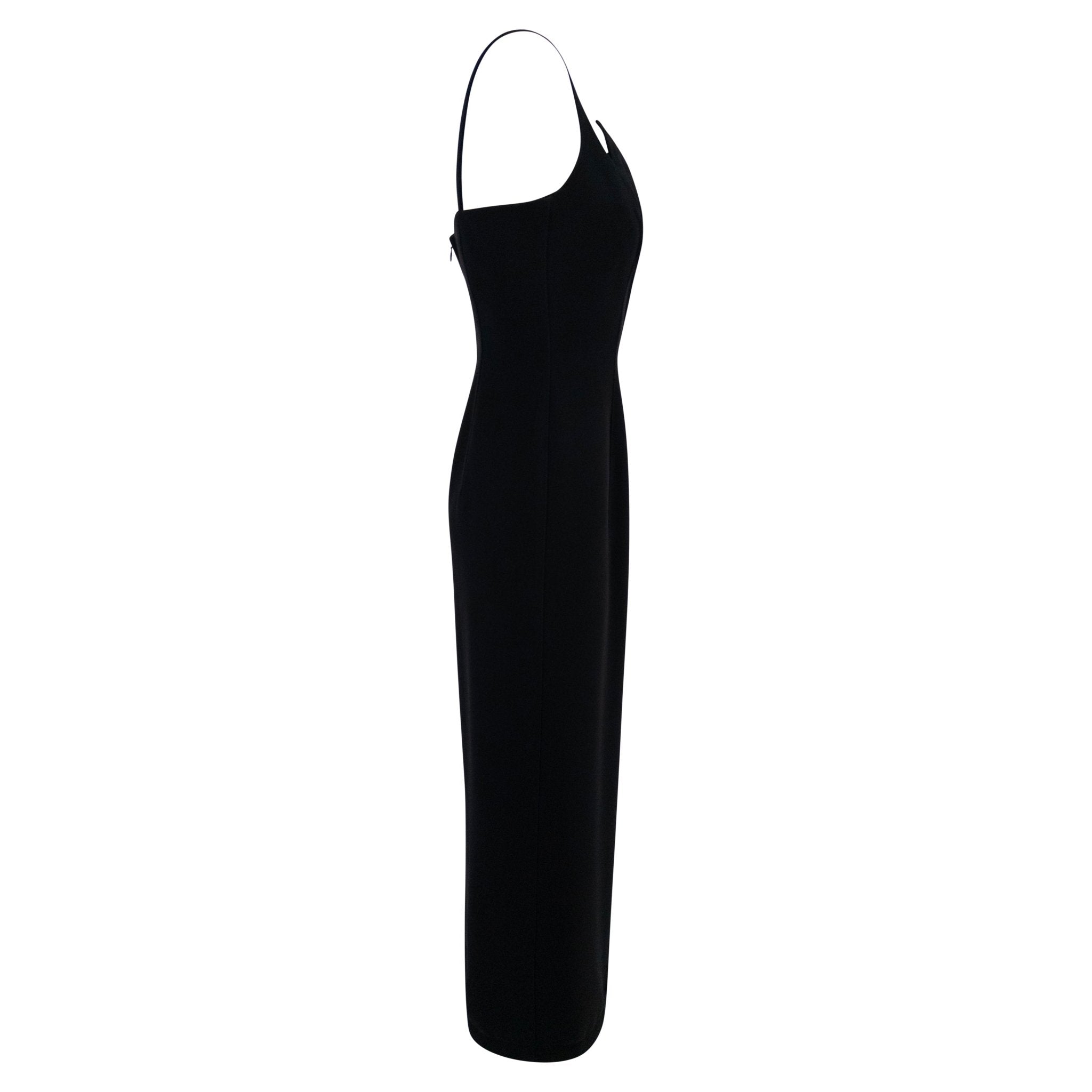 F/W 1999 Thierry Mugler Runway Black High - Slit Cobalt Satin Lined Gown - RealList