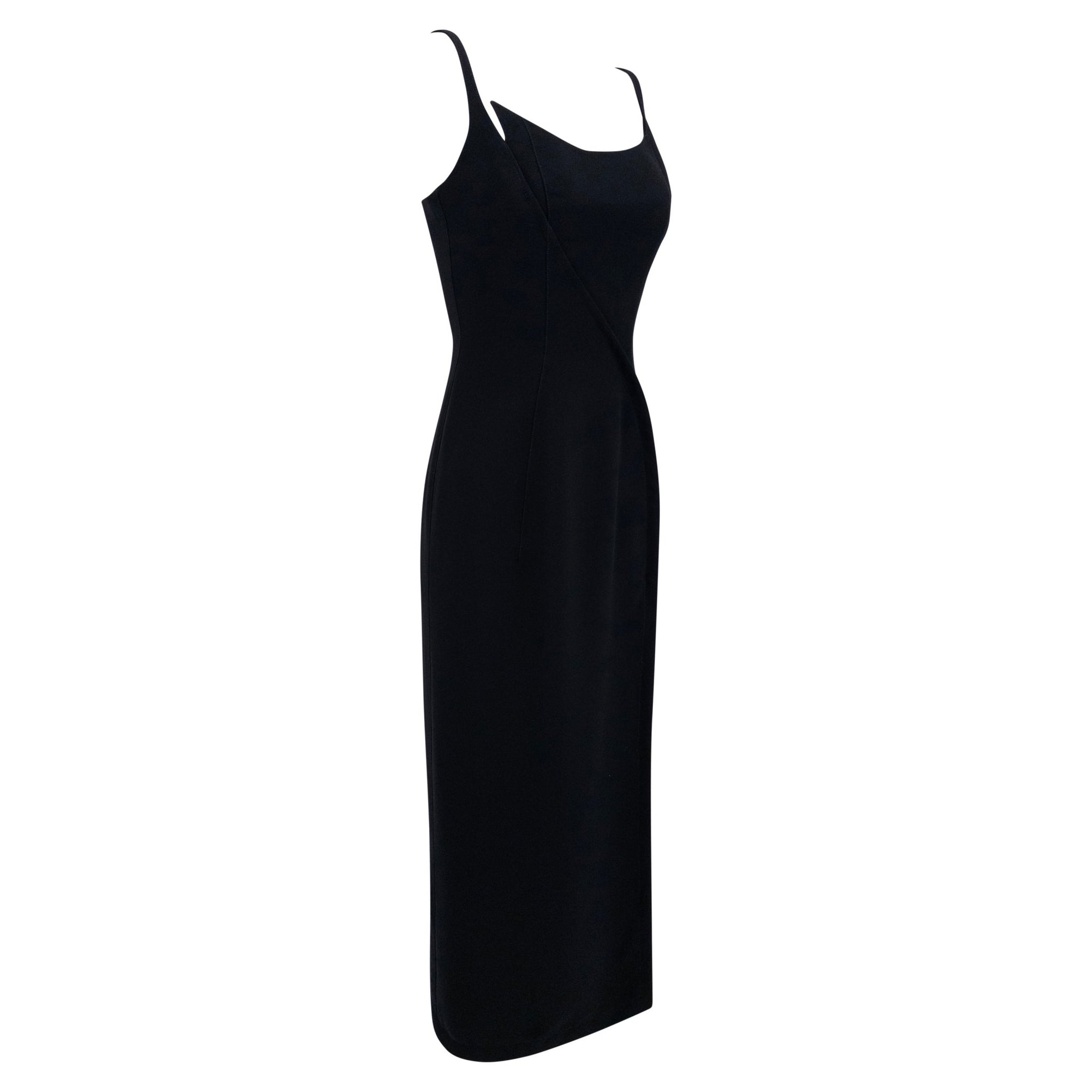 F/W 1999 Thierry Mugler Runway Black High - Slit Cobalt Satin Lined Gown - RealList
