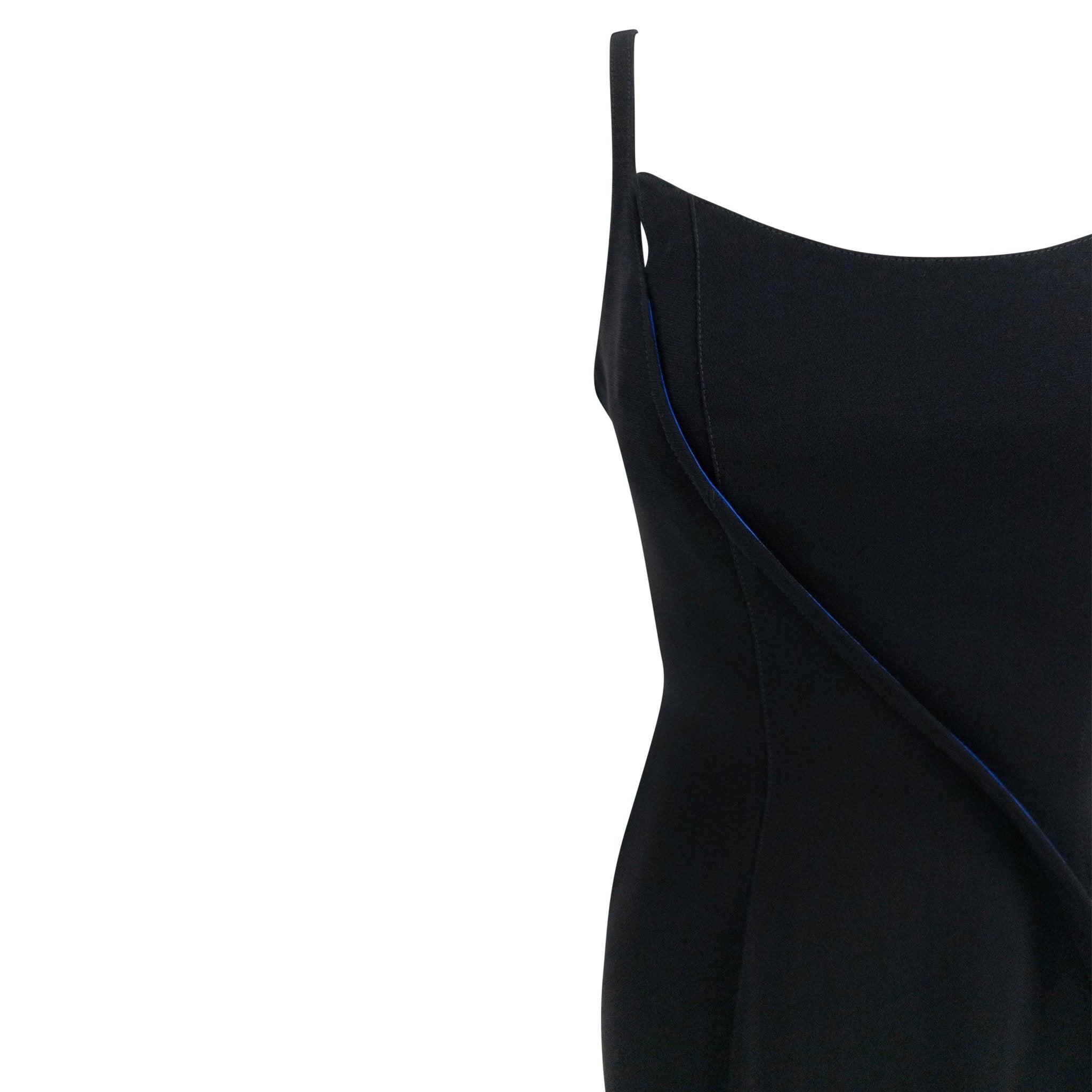 F/W 1999 Thierry Mugler Runway Black High - Slit Cobalt Satin Lined Gown - RealList