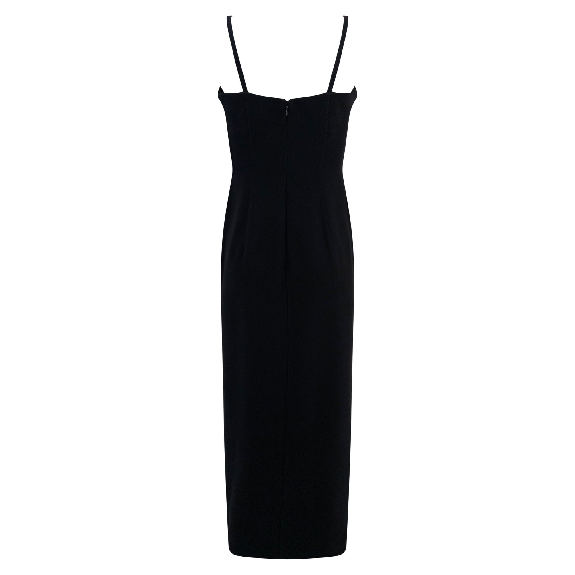 F/W 1999 Thierry Mugler Runway Black High - Slit Cobalt Satin Lined Gown - RealList