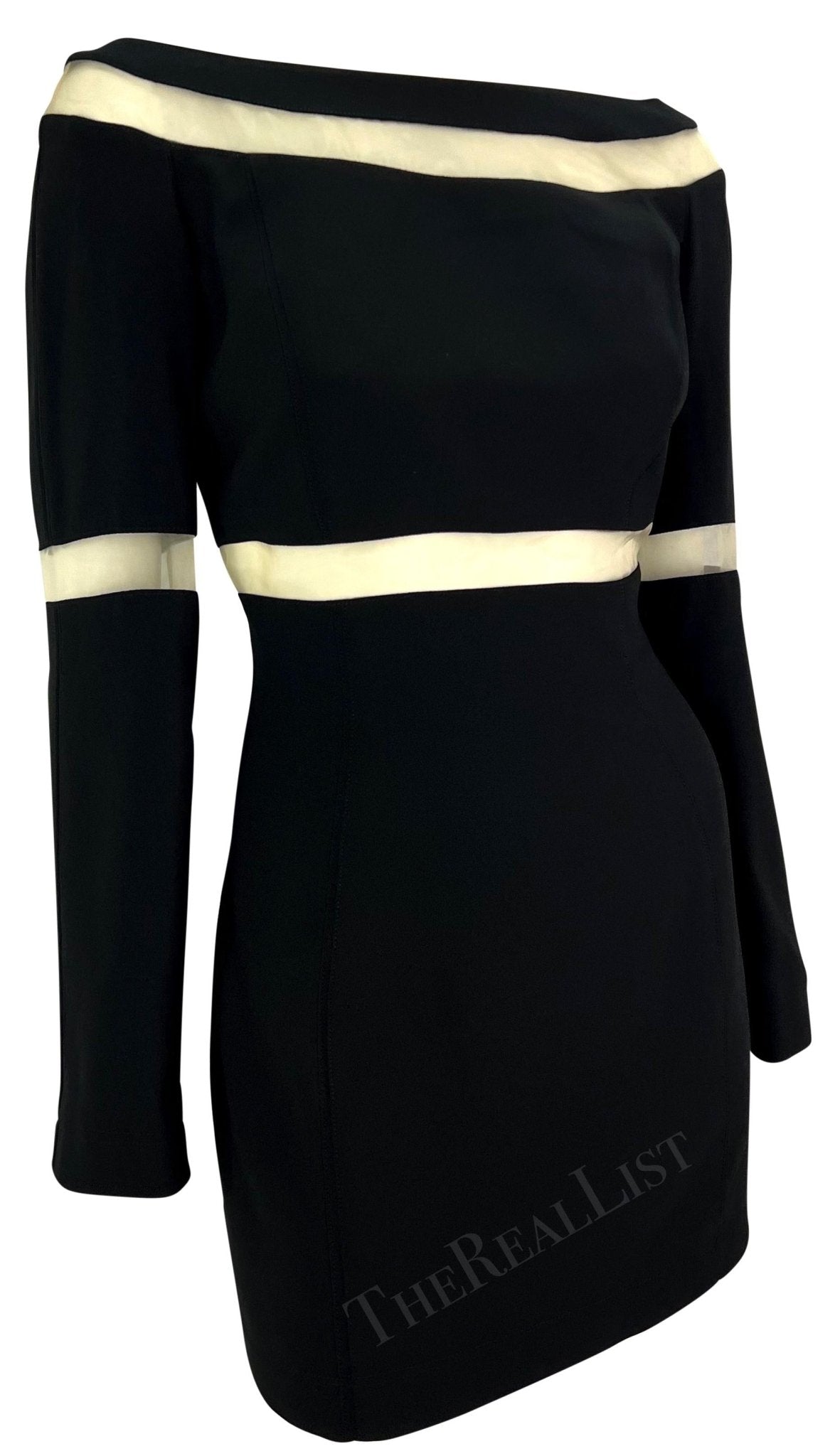 F/W 1999 Thierry Mugler Runway Sheer Mesh Panel Little Black Mini Dress - RealList