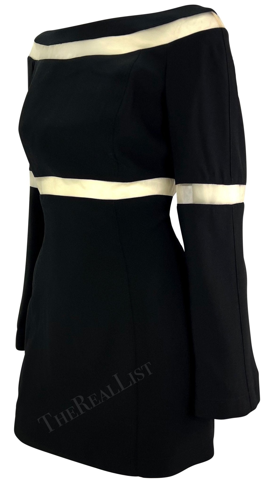 F/W 1999 Thierry Mugler Runway Sheer Mesh Panel Little Black Mini Dress - RealList