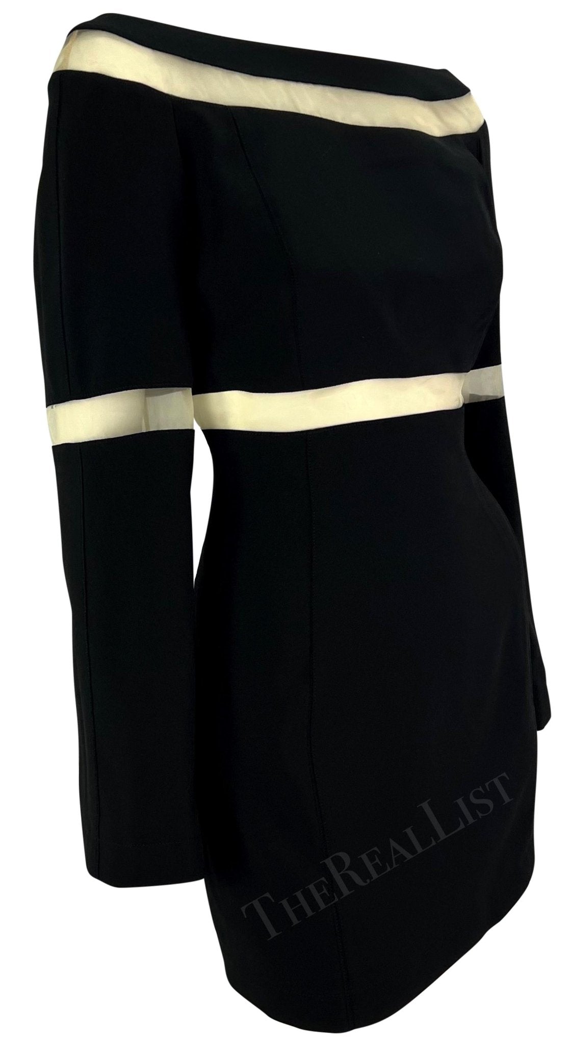 F/W 1999 Thierry Mugler Runway Sheer Mesh Panel Little Black Mini Dress - RealList