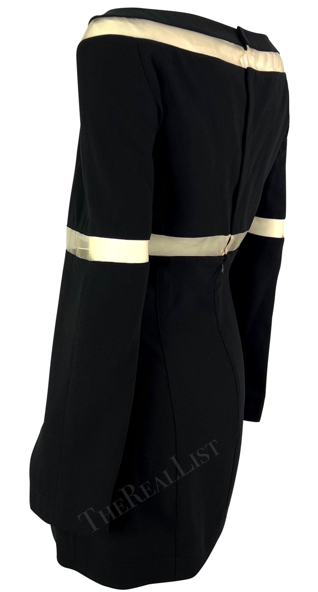 F/W 1999 Thierry Mugler Runway Sheer Mesh Panel Little Black Mini Dress - RealList