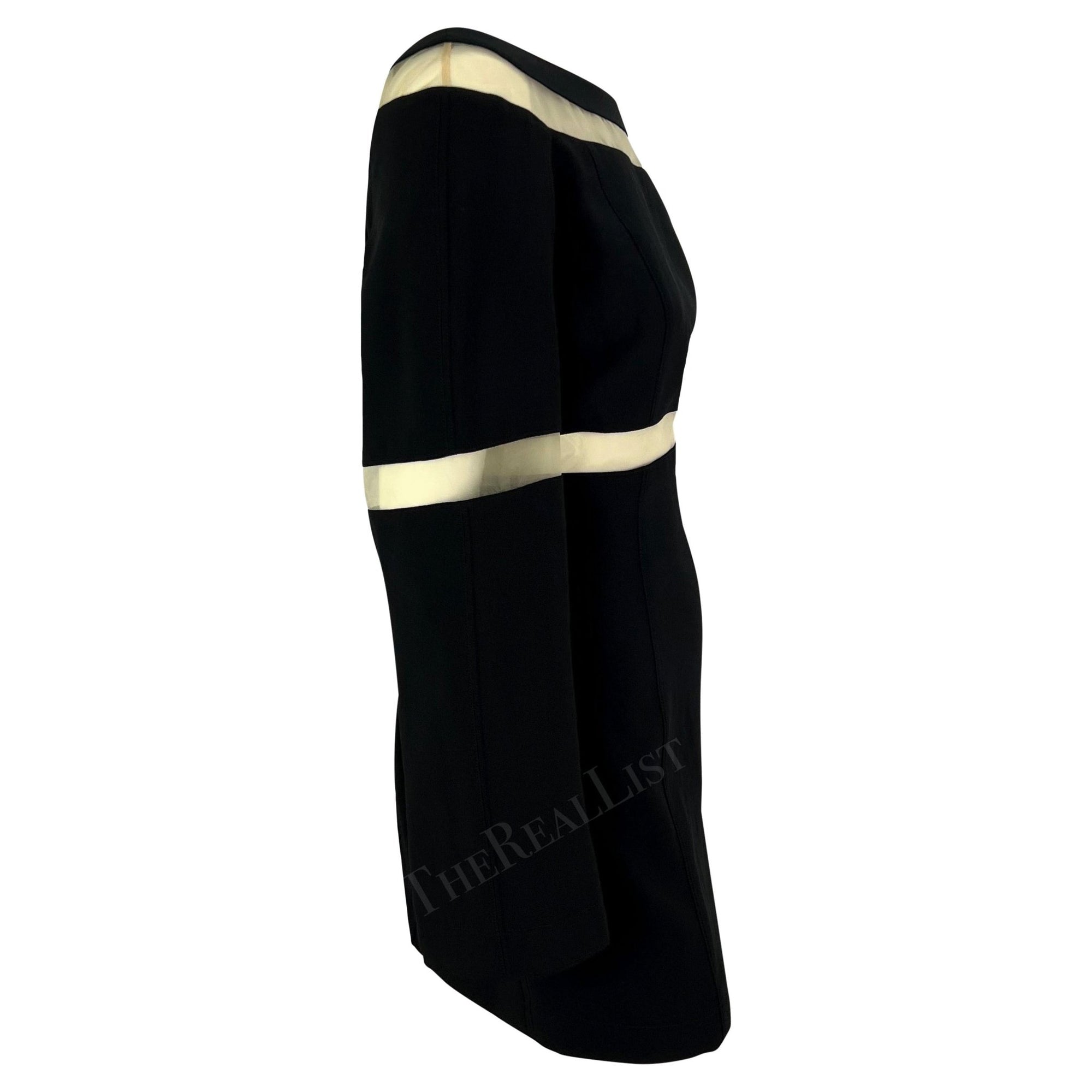 F/W 1999 Thierry Mugler Runway Sheer Mesh Panel Little Black Mini Dress - RealList