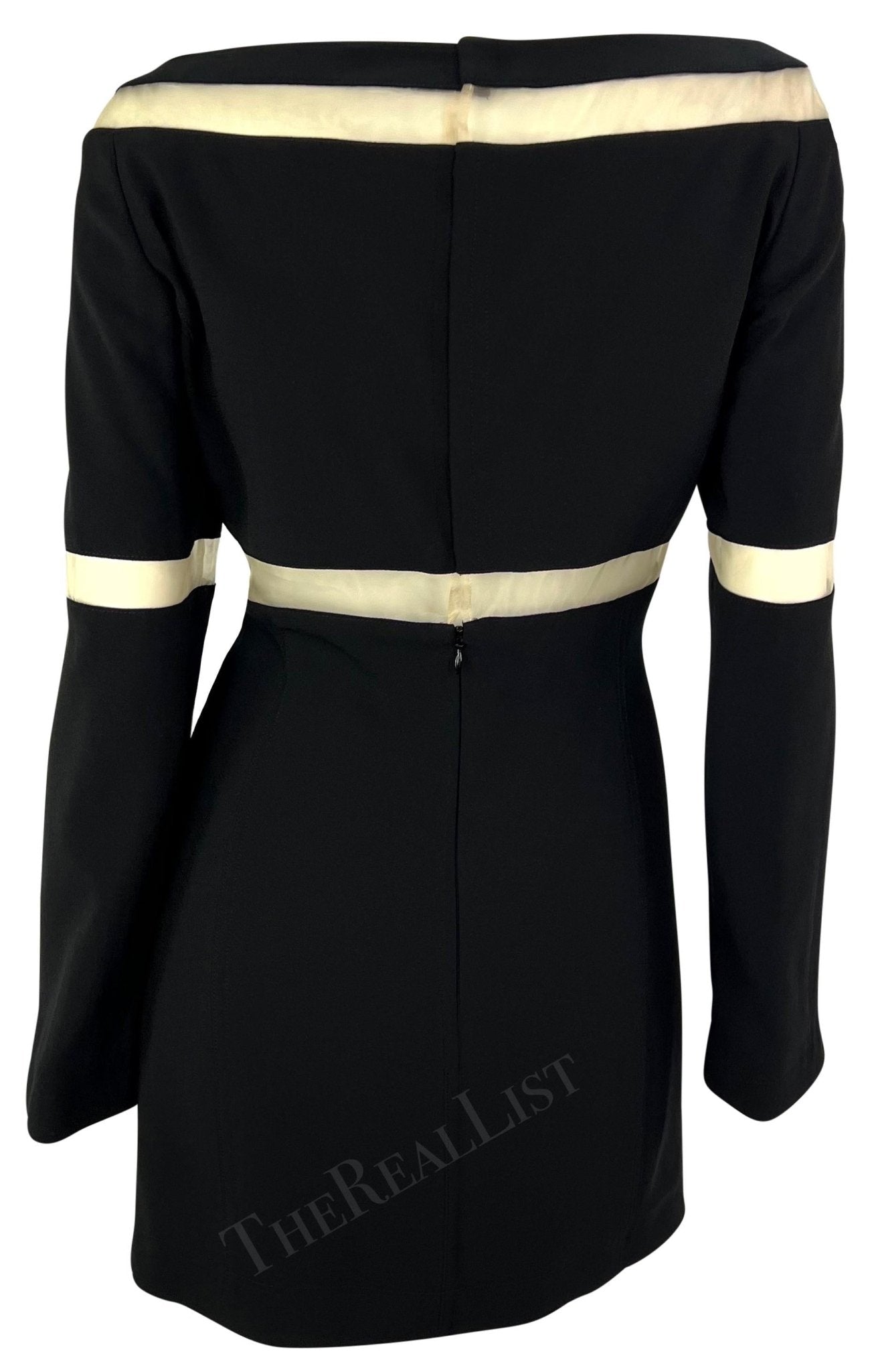 F/W 1999 Thierry Mugler Runway Sheer Mesh Panel Little Black Mini Dress - RealList