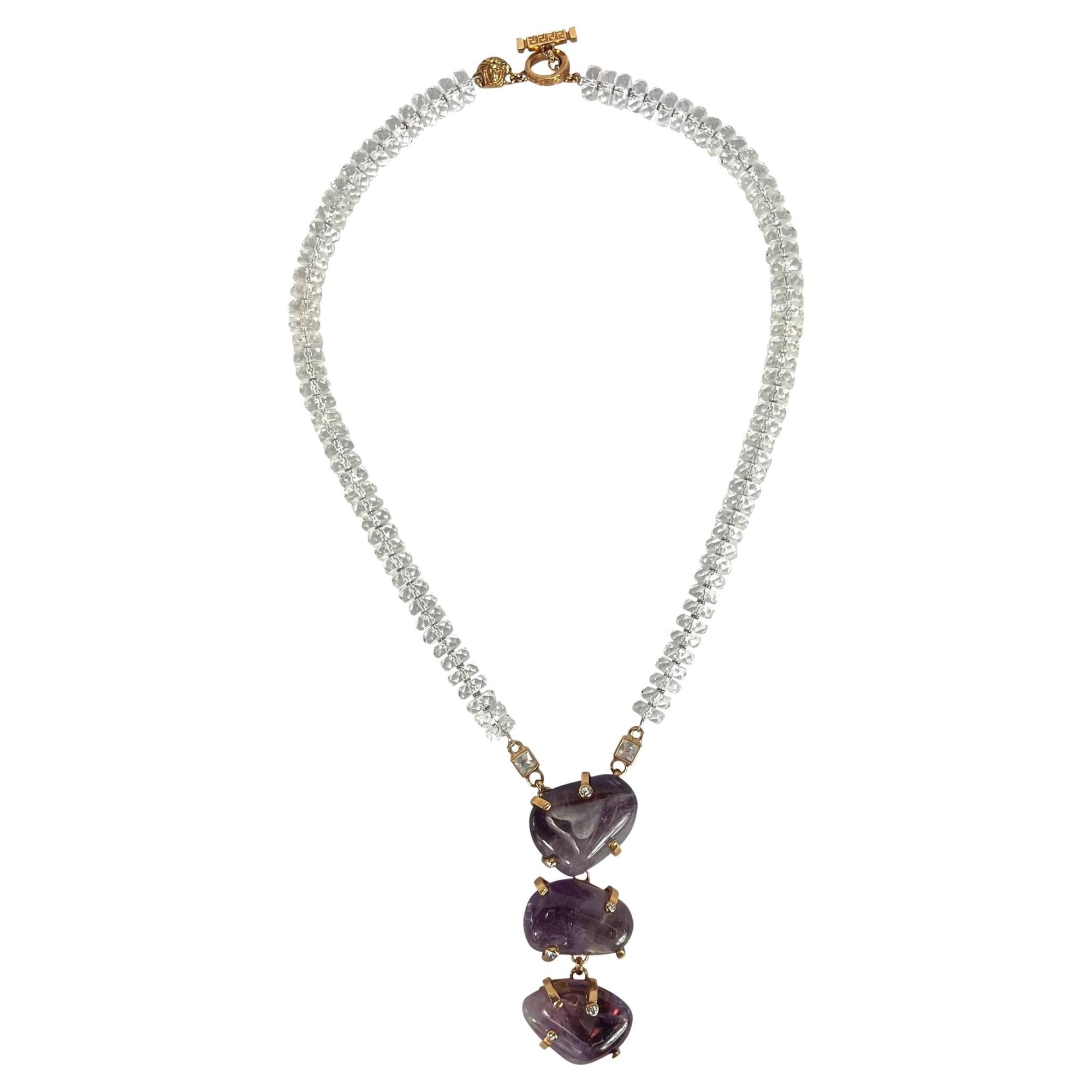 F/W 2000 Atelier Versace Haute Couture Amethyst Crystal Rhinestone Drop Necklace - RealList