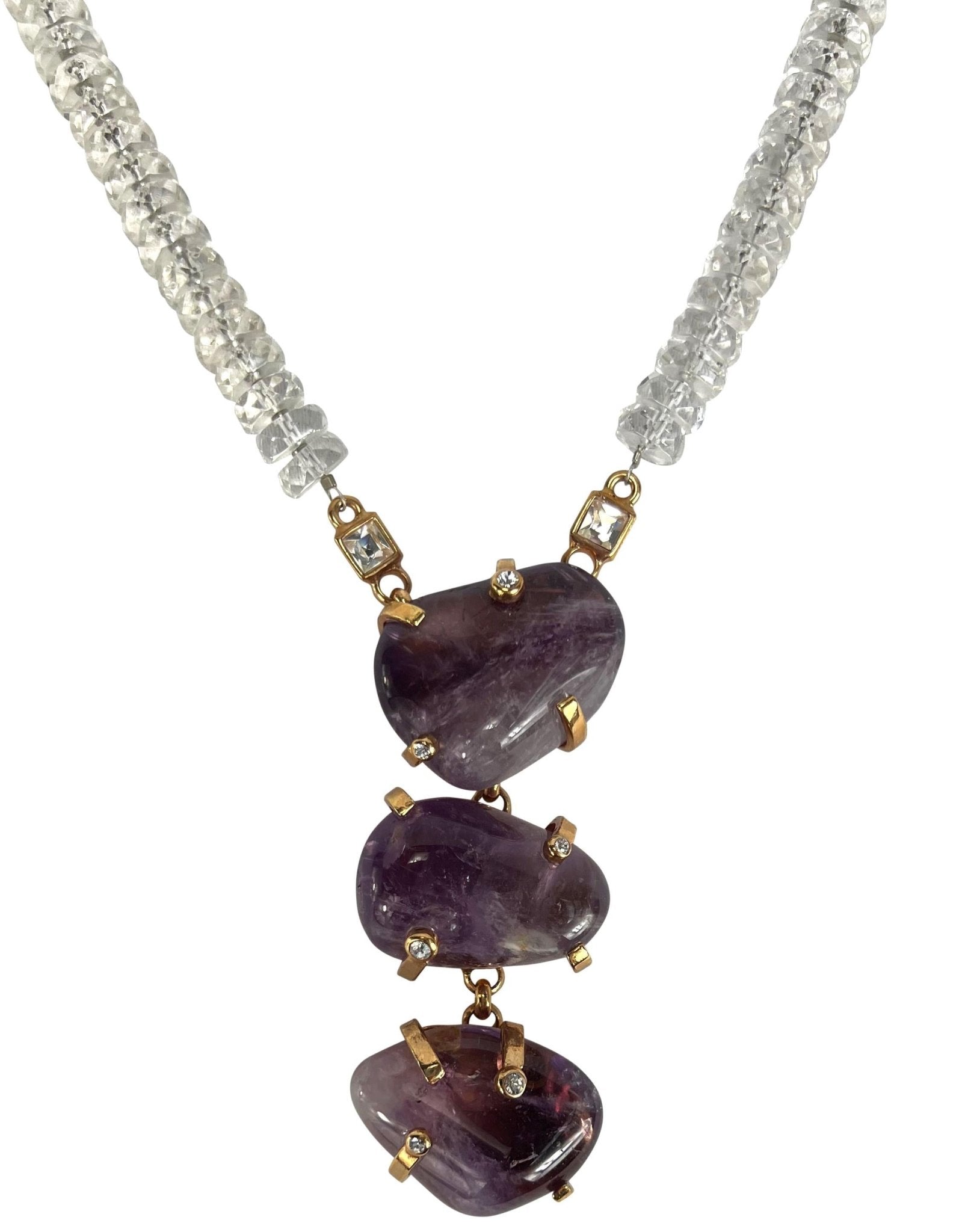 F/W 2000 Atelier Versace Haute Couture Amethyst Crystal Rhinestone Drop Necklace - RealList