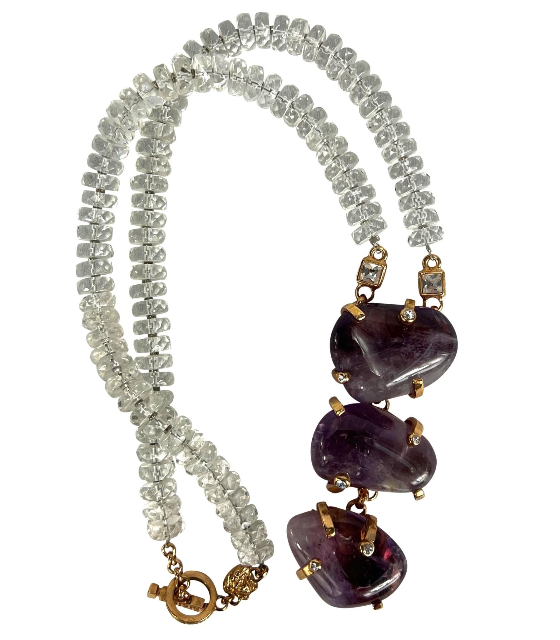 F/W 2000 Atelier Versace Haute Couture Amethyst Crystal Rhinestone Drop Necklace - RealList