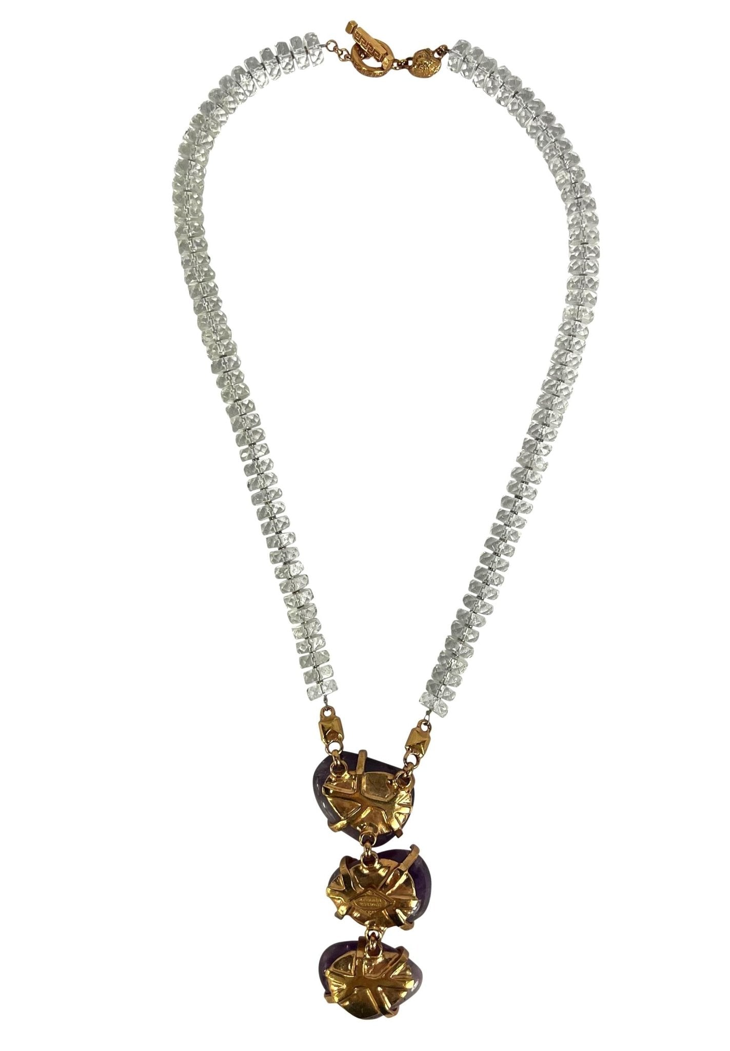 F/W 2000 Atelier Versace Haute Couture Amethyst Crystal Rhinestone Drop Necklace - RealList
