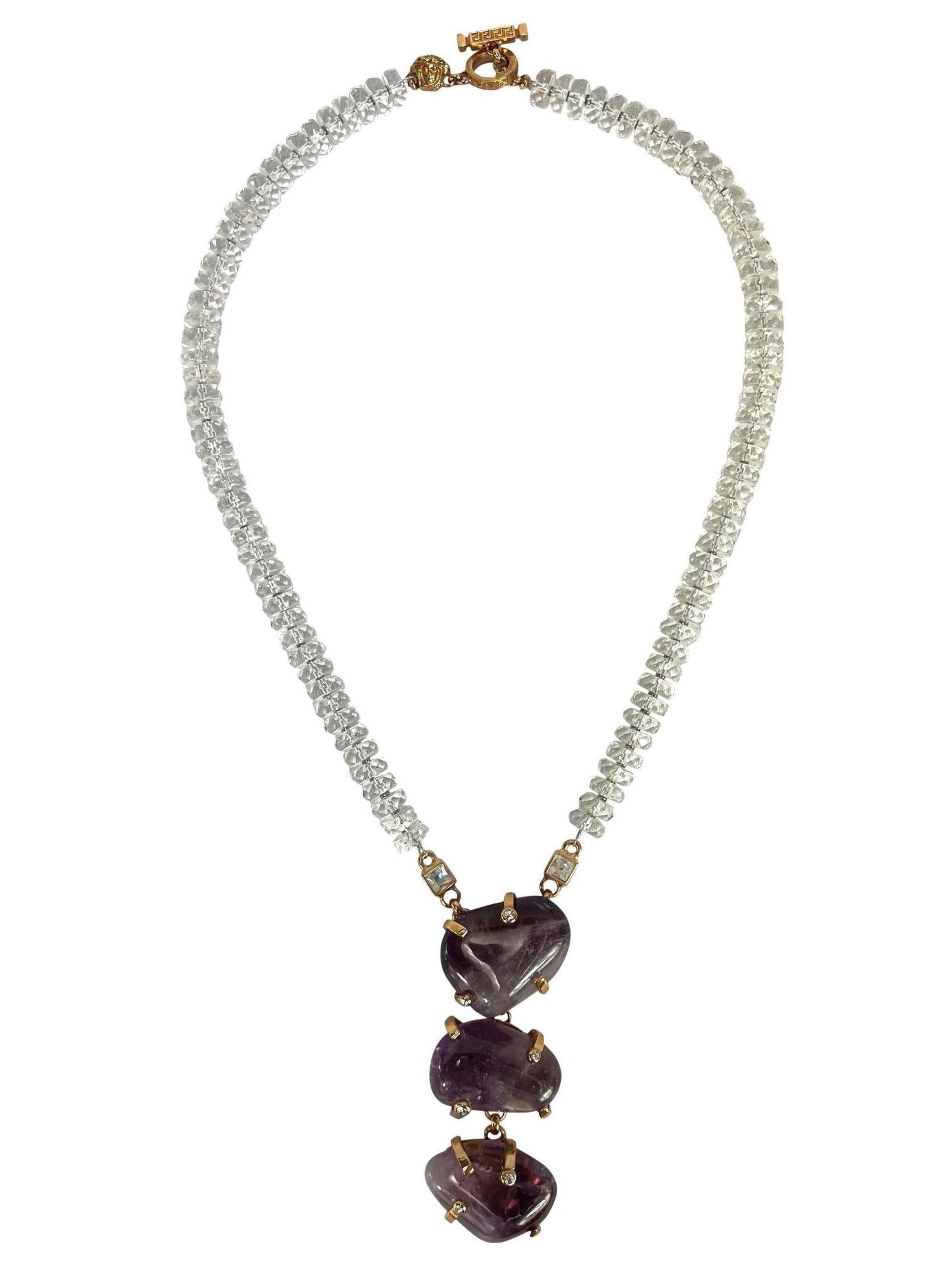 F/W 2000 Atelier Versace Haute Couture Amethyst Crystal Rhinestone Drop Necklace - RealList