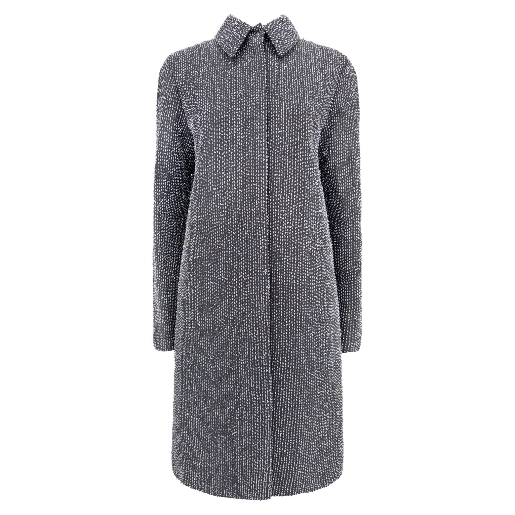 F/W 2000 Calvin Klein Collection Runway Silver Metallic Beaded Coat - RealList