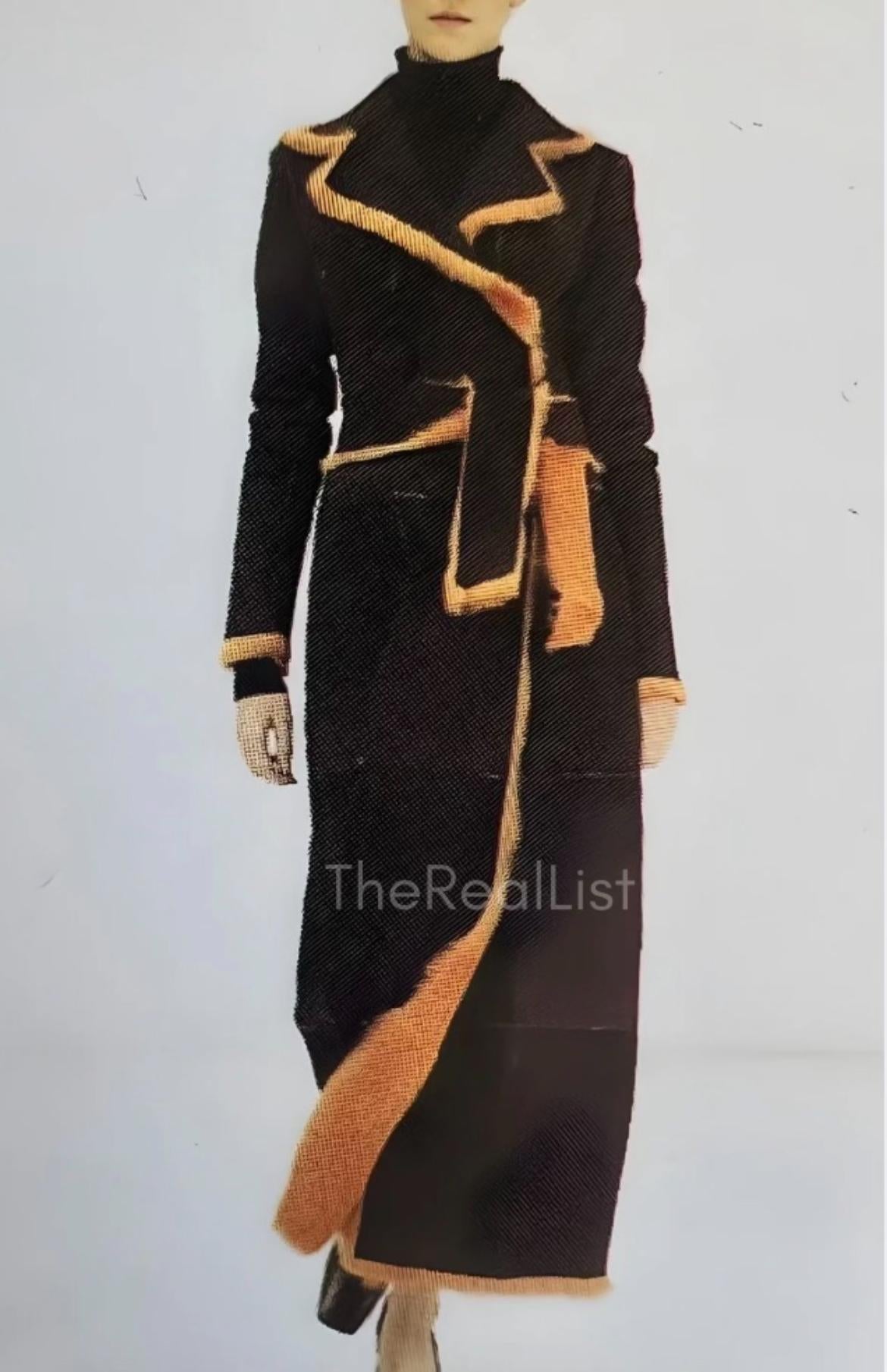 F/W 2000 Dolce & Gabbana Acid Green Genuine Fur Pelt Suede Belted Trench Coat - RealList