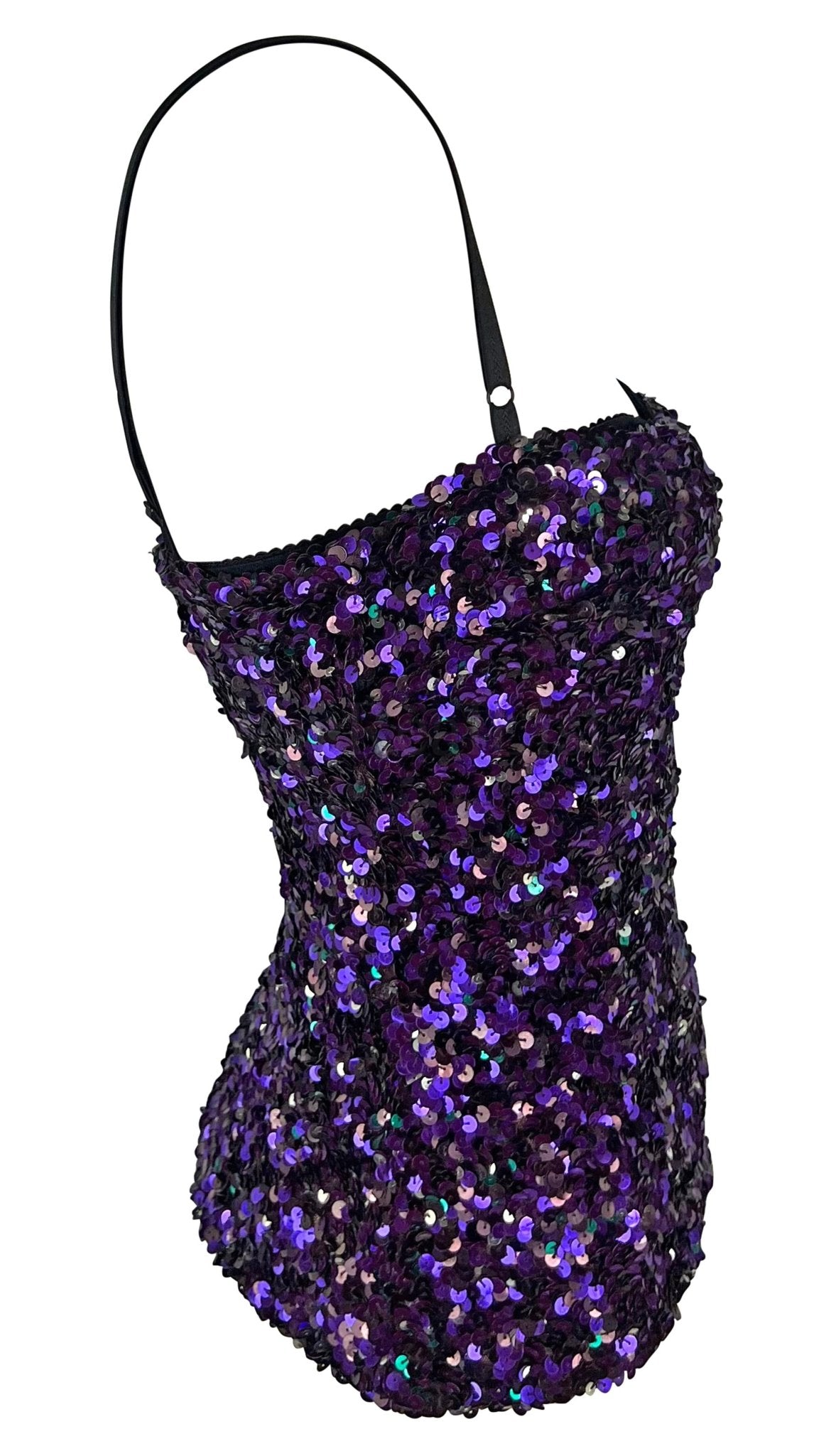 F/W 2000 Dolce & Gabbana Purple Sequin Bodycon Bustier Top - RealList