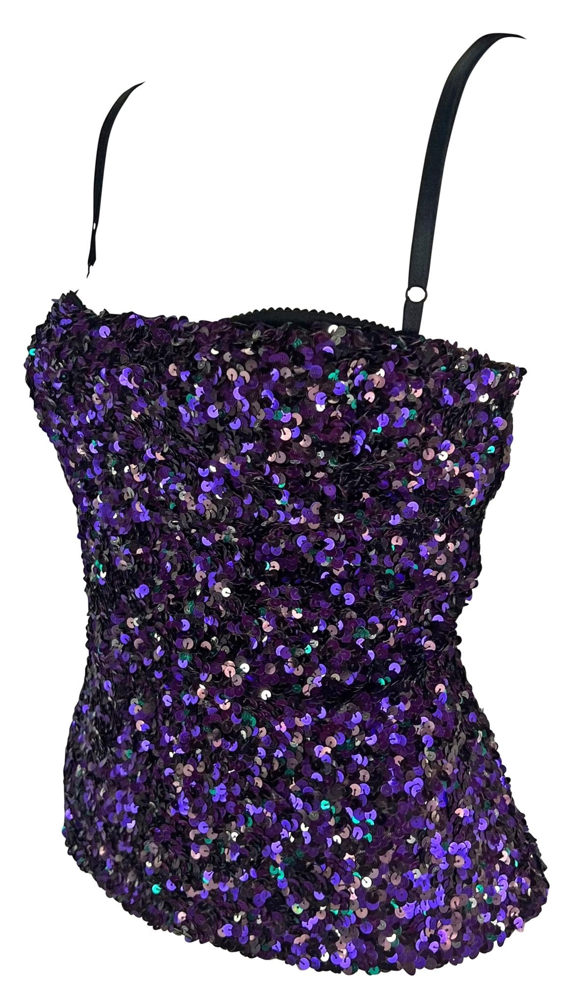 F/W 2000 Dolce & Gabbana Purple Sequin Bodycon Bustier Top - RealList