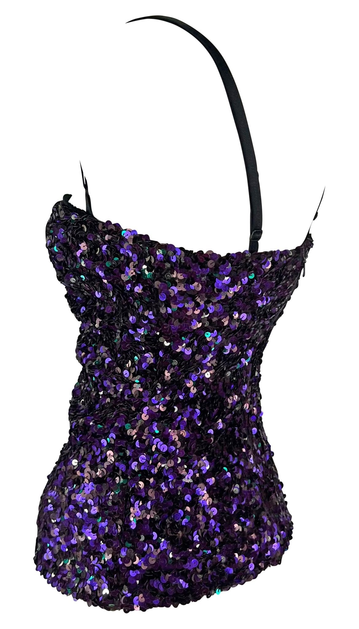 F/W 2000 Dolce & Gabbana Purple Sequin Bodycon Bustier Top - RealList