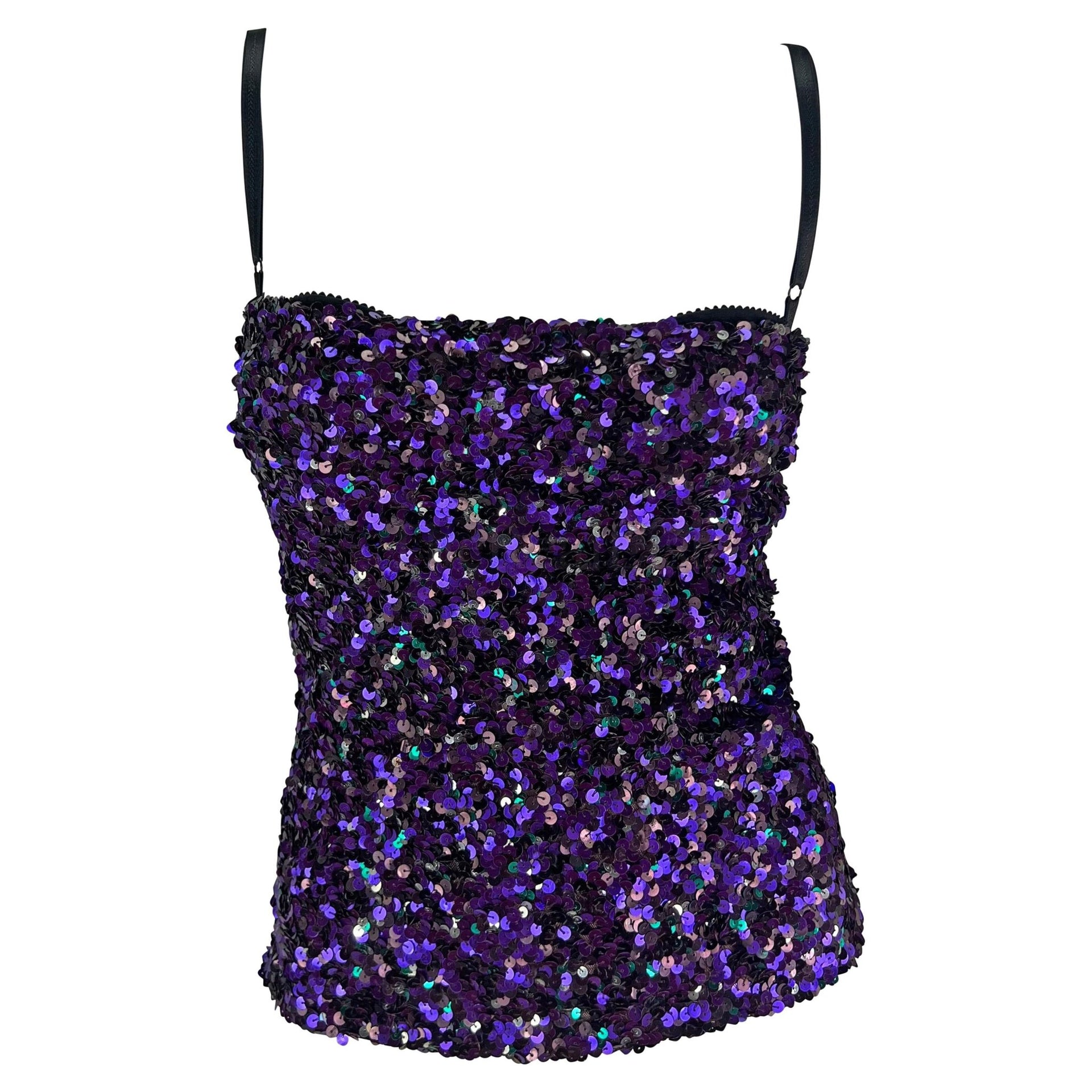 F/W 2000 Dolce & Gabbana Purple Sequin Bodycon Bustier Top - RealList