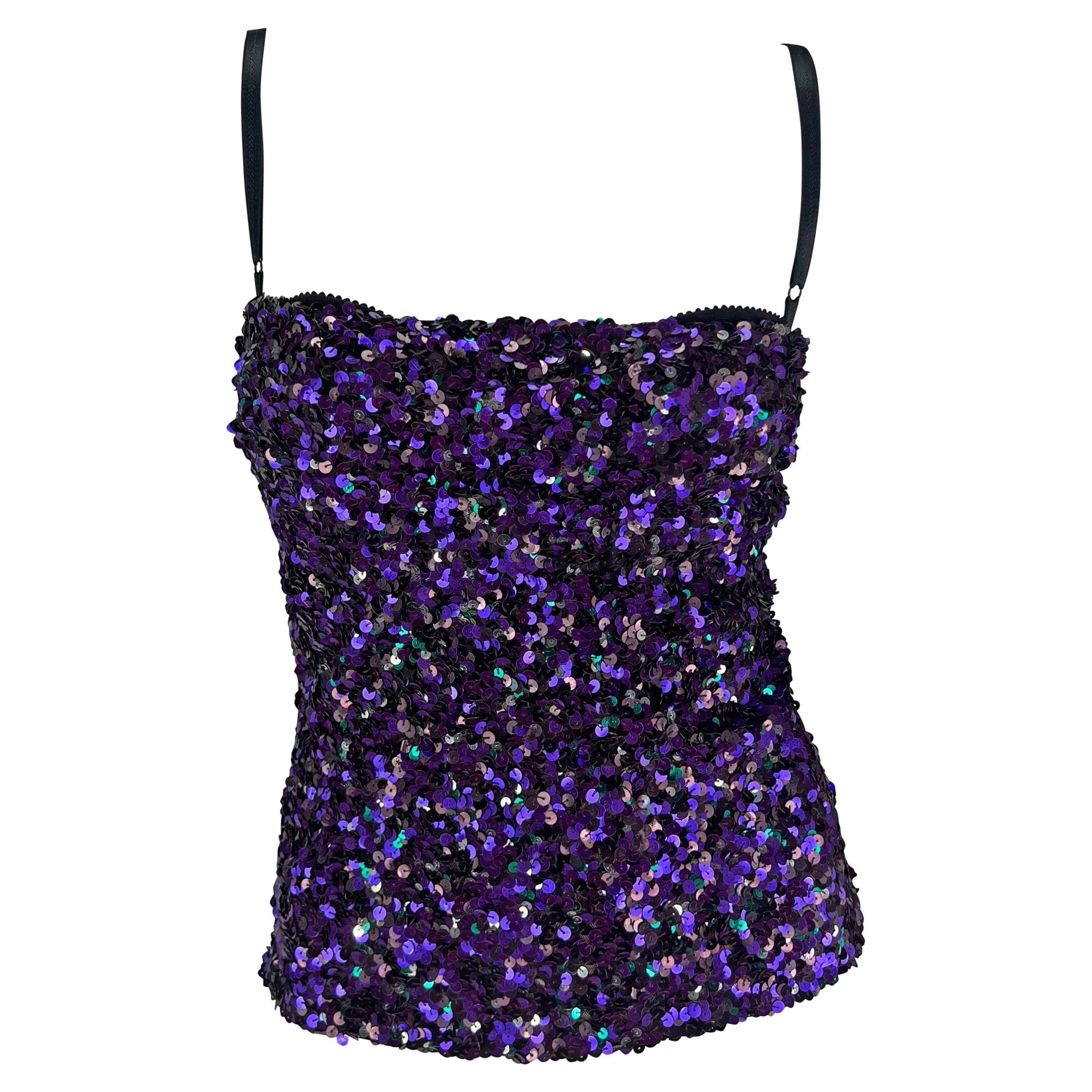 F/W 2000 Dolce & Gabbana Purple Sequin Bodycon Bustier Top - RealList