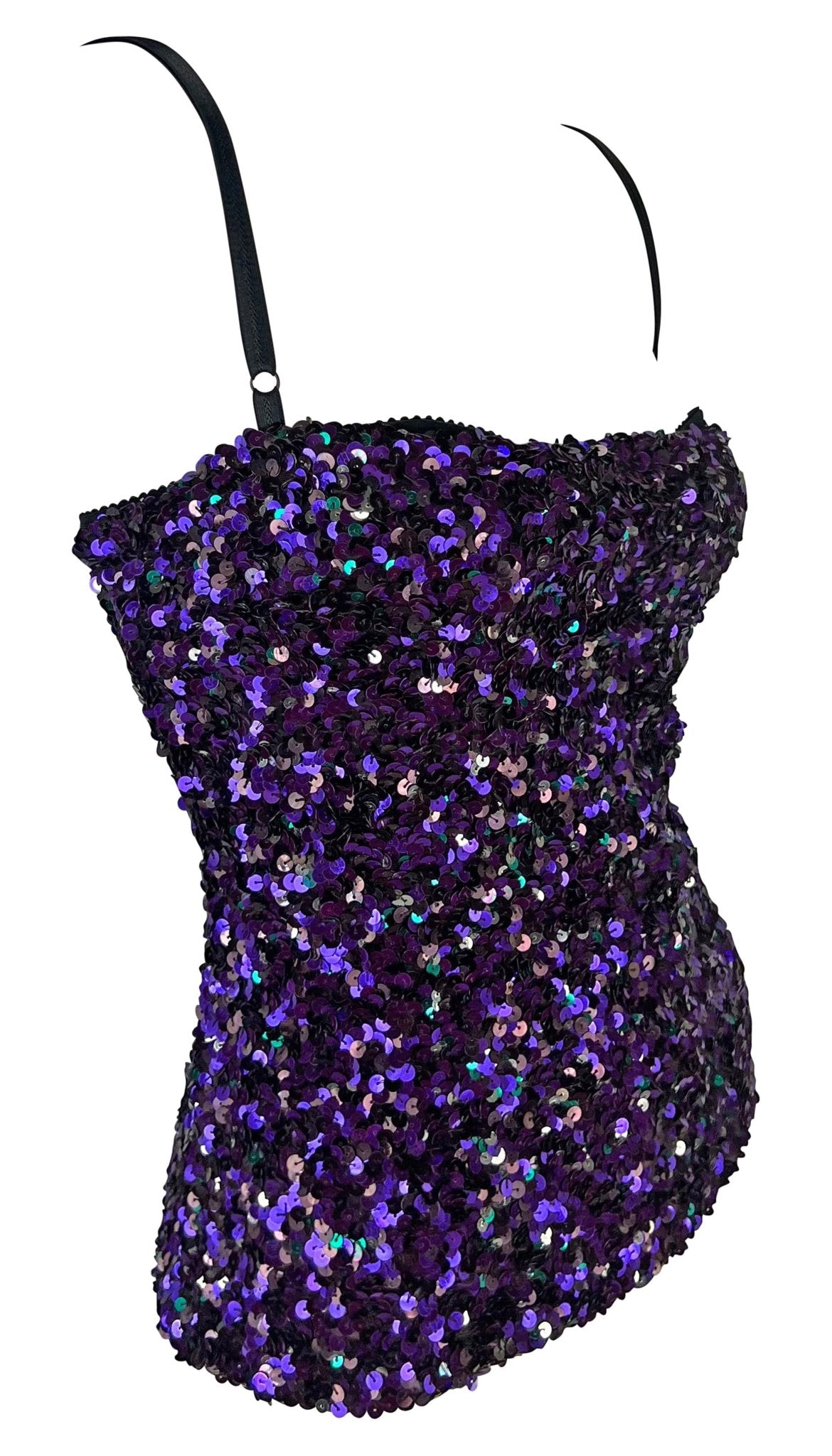 F/W 2000 Dolce & Gabbana Purple Sequin Bodycon Bustier Top - RealList