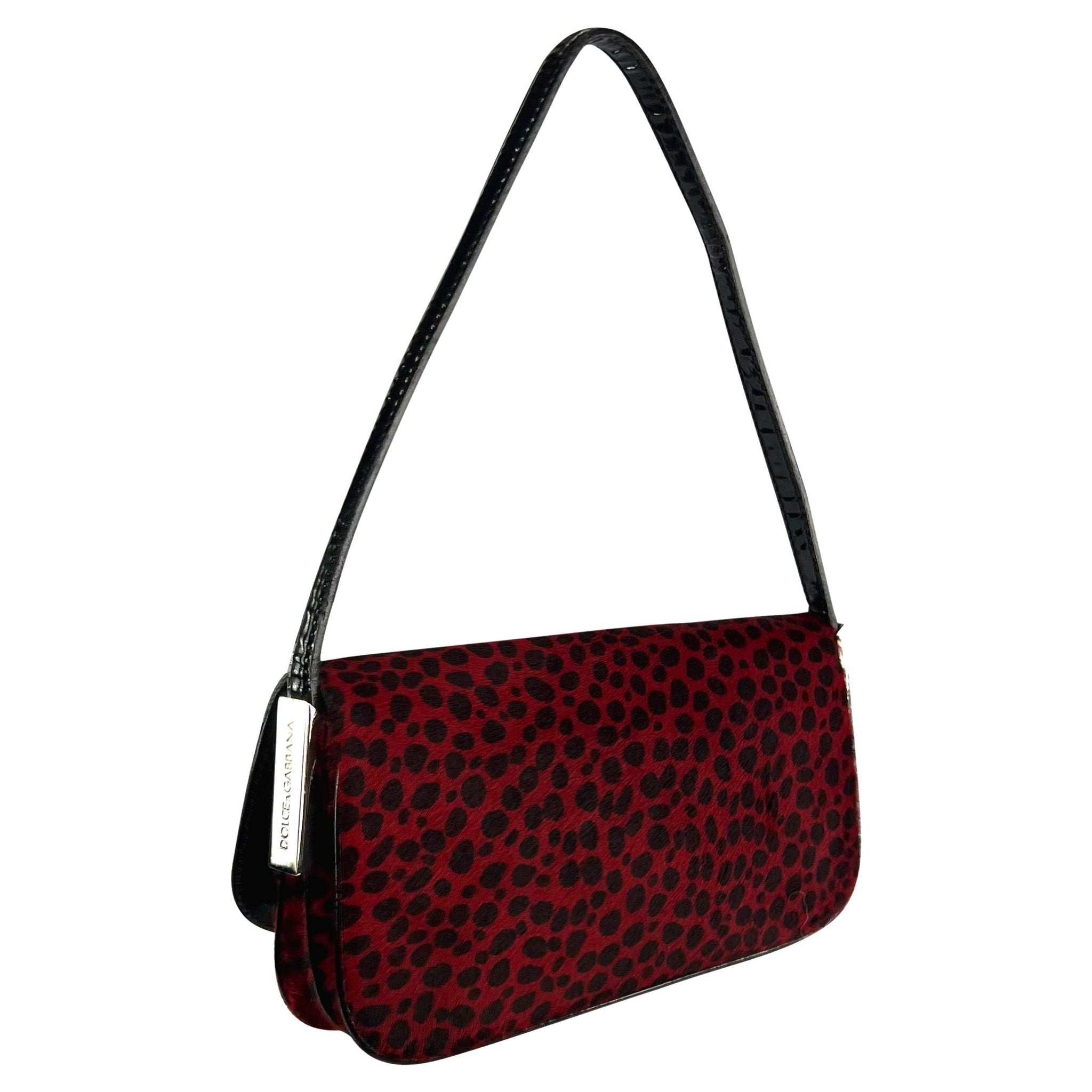 F/W 2000 Dolce & Gabbana Red Pony Hair Cheetah Print Flap Shoulder Bag - RealList