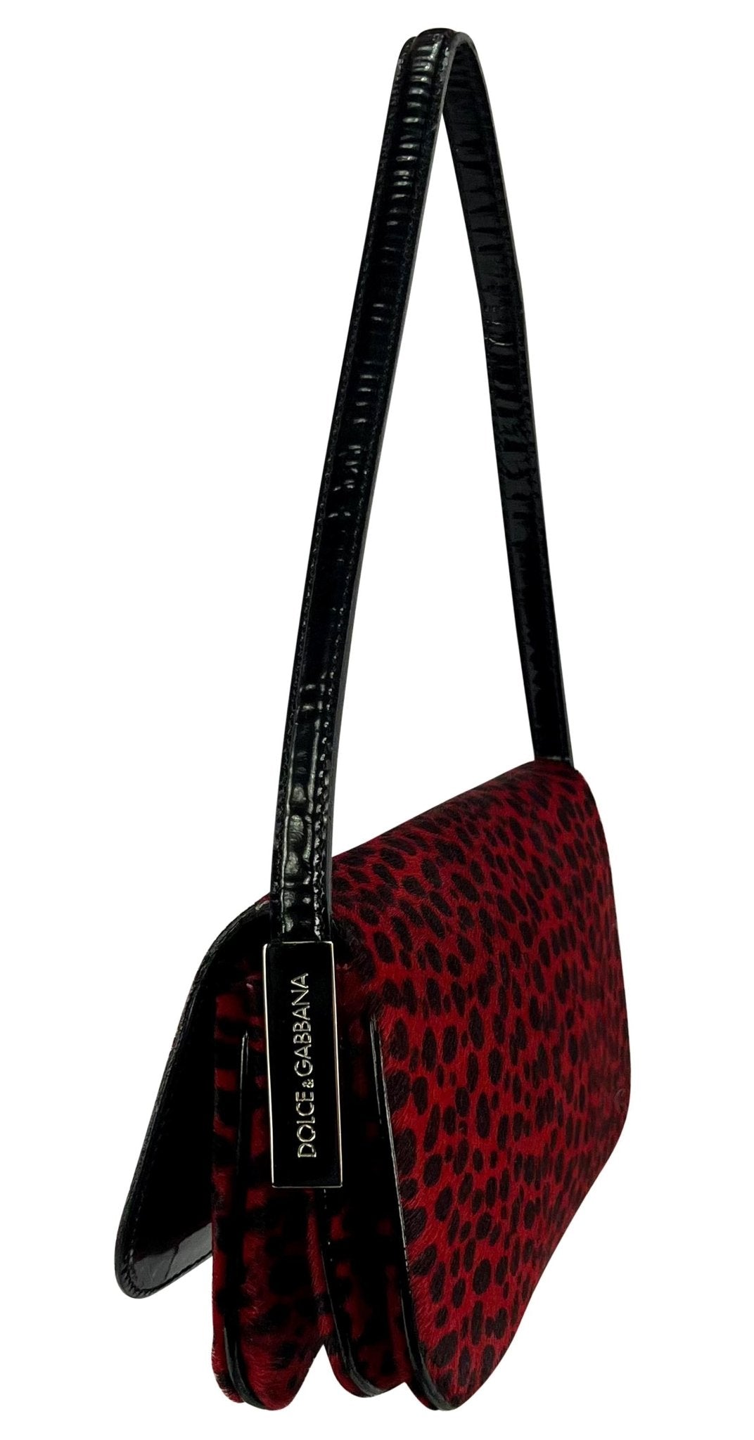 F/W 2000 Dolce & Gabbana Red Pony Hair Cheetah Print Flap Shoulder Bag - RealList