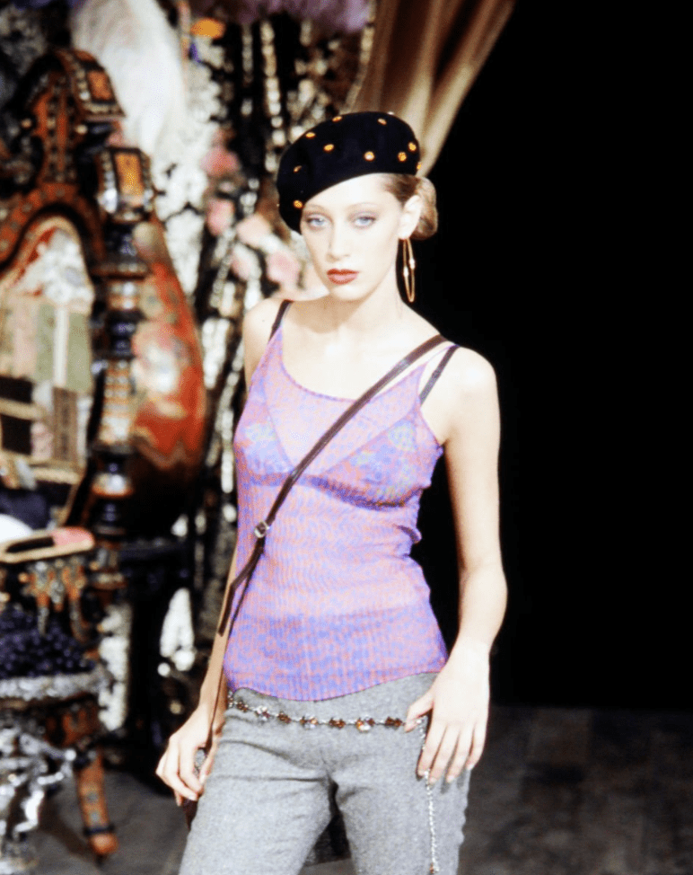 F/W 2000 Dolce & Gabbana Runway Ad Orange Rhinestone Black Beret Hat - RealList