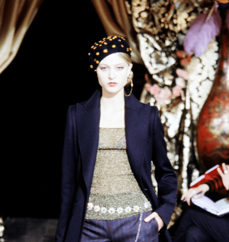 F/W 2000 Dolce & Gabbana Runway Ad Orange Rhinestone Black Beret Hat - RealList